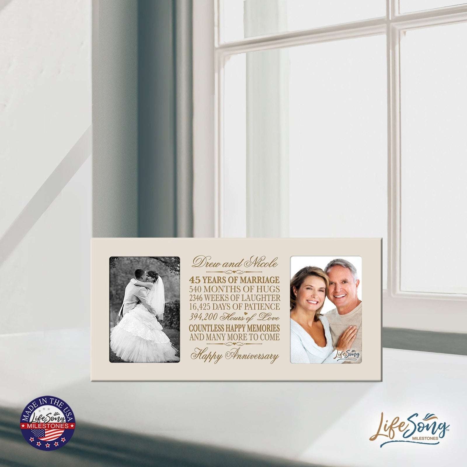 Personalized 45th Anniversary Double Photo Frame - Happy Anniversary - LifeSong Milestones