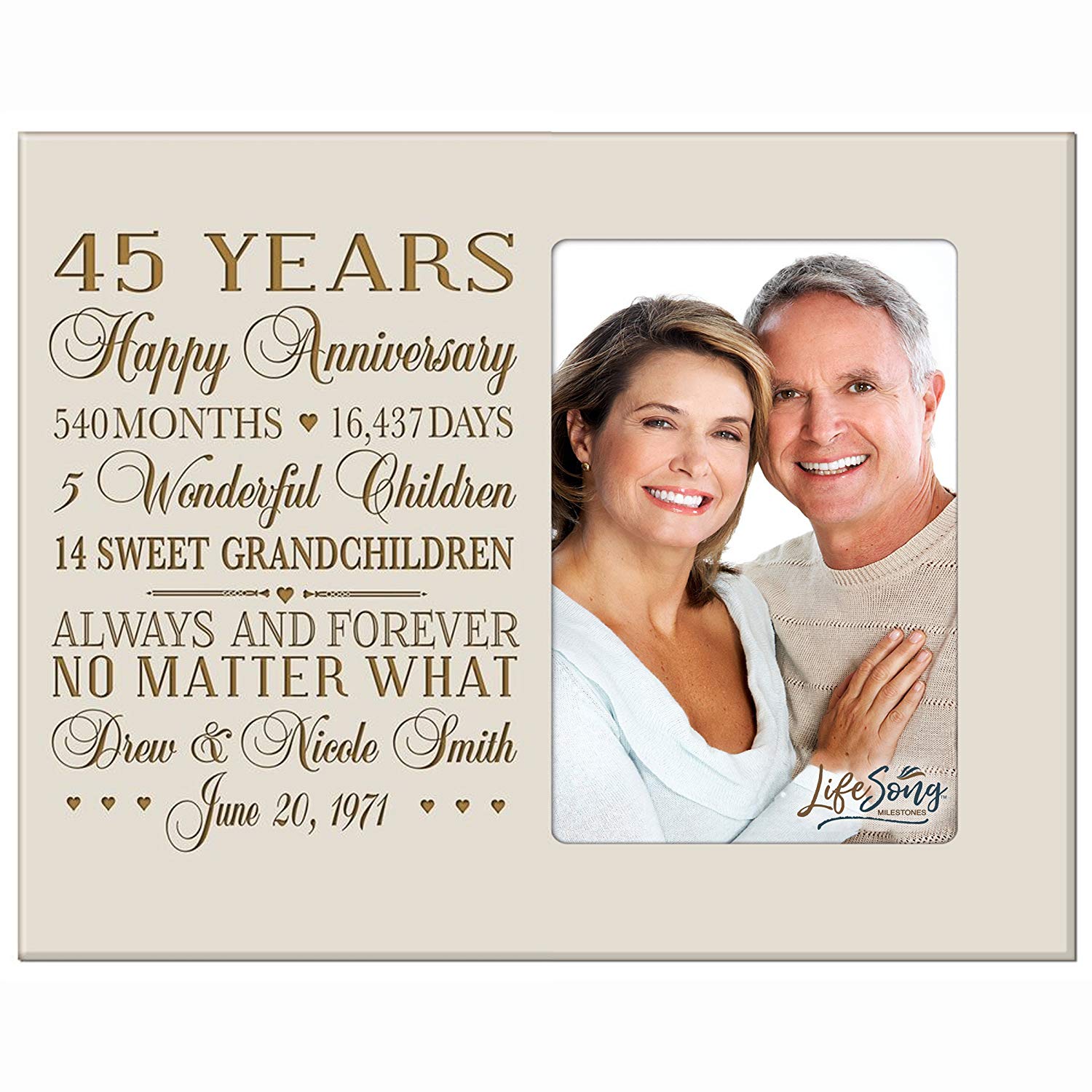 Lifesong Milestones Personalized Unique 45th Wedding Anniversary Picture Frame for Couples