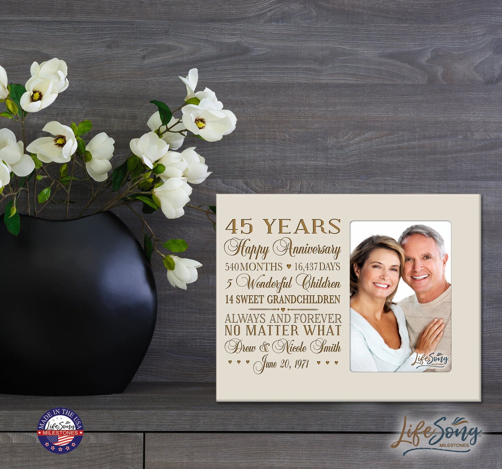 Lifesong Milestones Personalized Unique 45th Wedding Anniversary Picture Frame for Couples