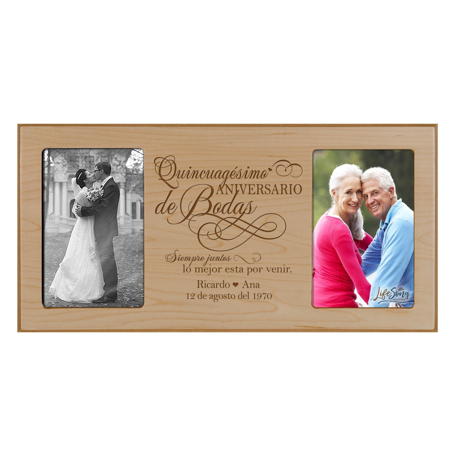 Personalized 50th Anniversary Picture Frame Holds 2-4x6 Photos (Spanish Verse) - LifeSong Milestones