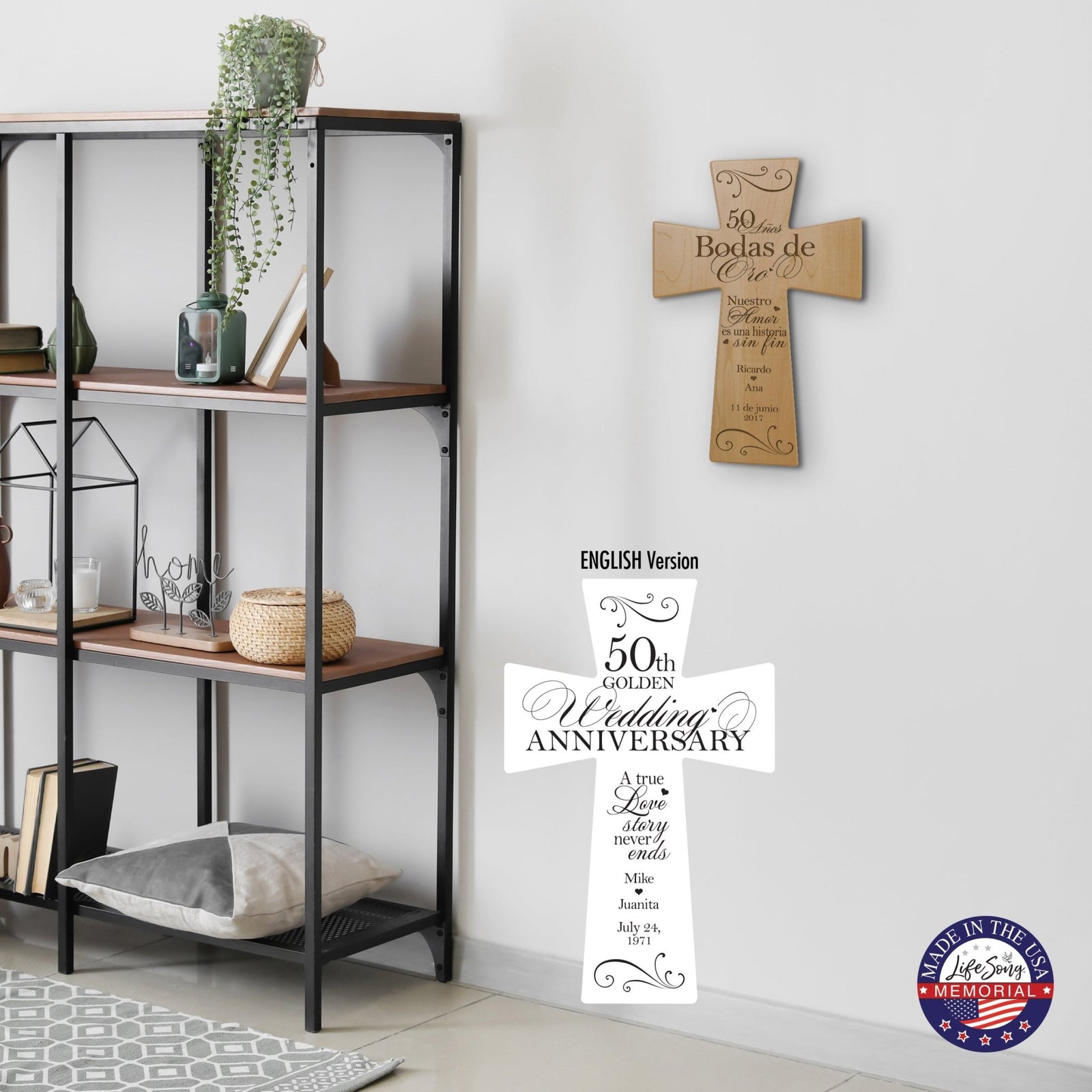 Personalized 50th Wedding Anniversary Spanish Wall Cross - Nuestro Amor - LifeSong Milestones