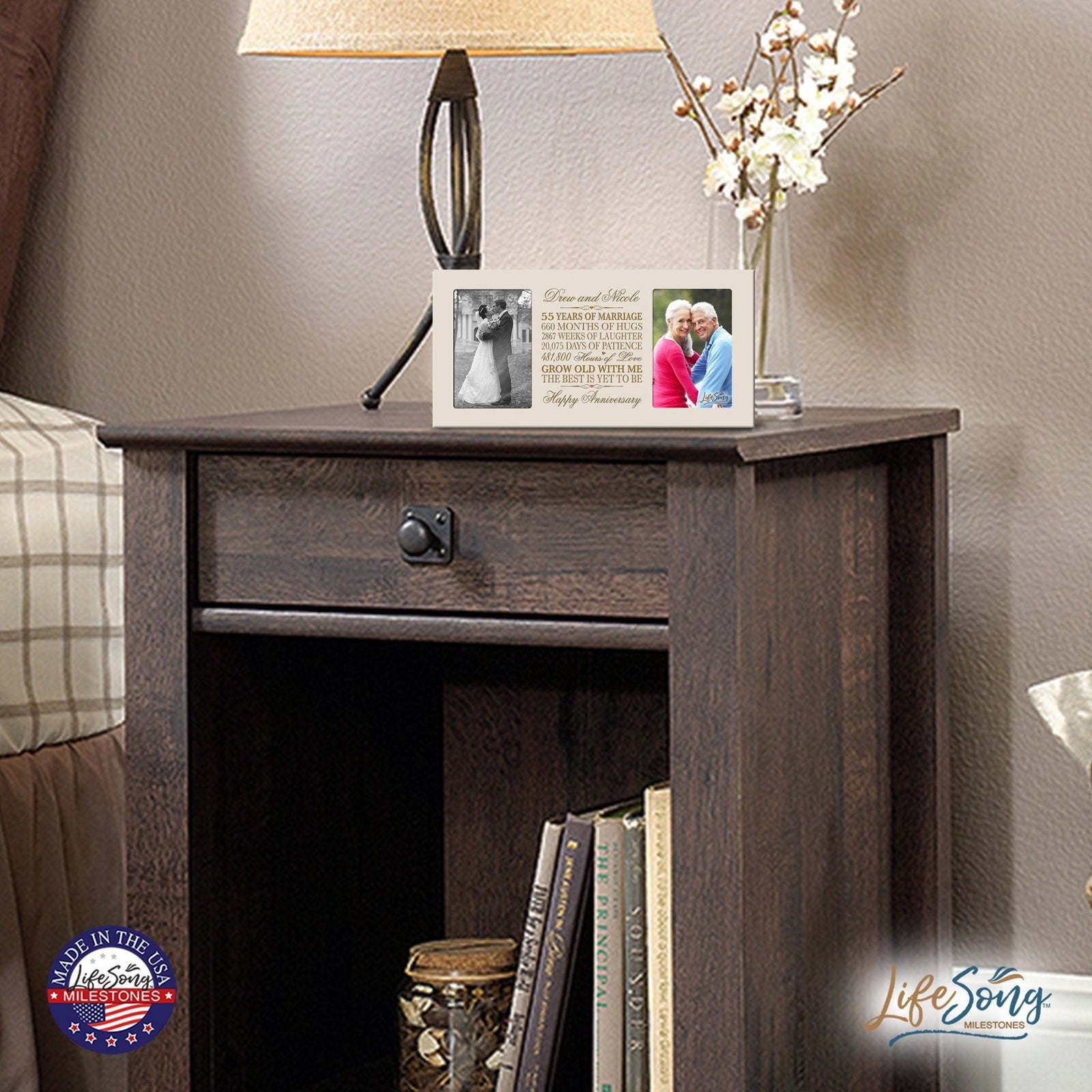 Personalized 55th Anniversary Double Photo Frame - Happy Anniversary - LifeSong Milestones