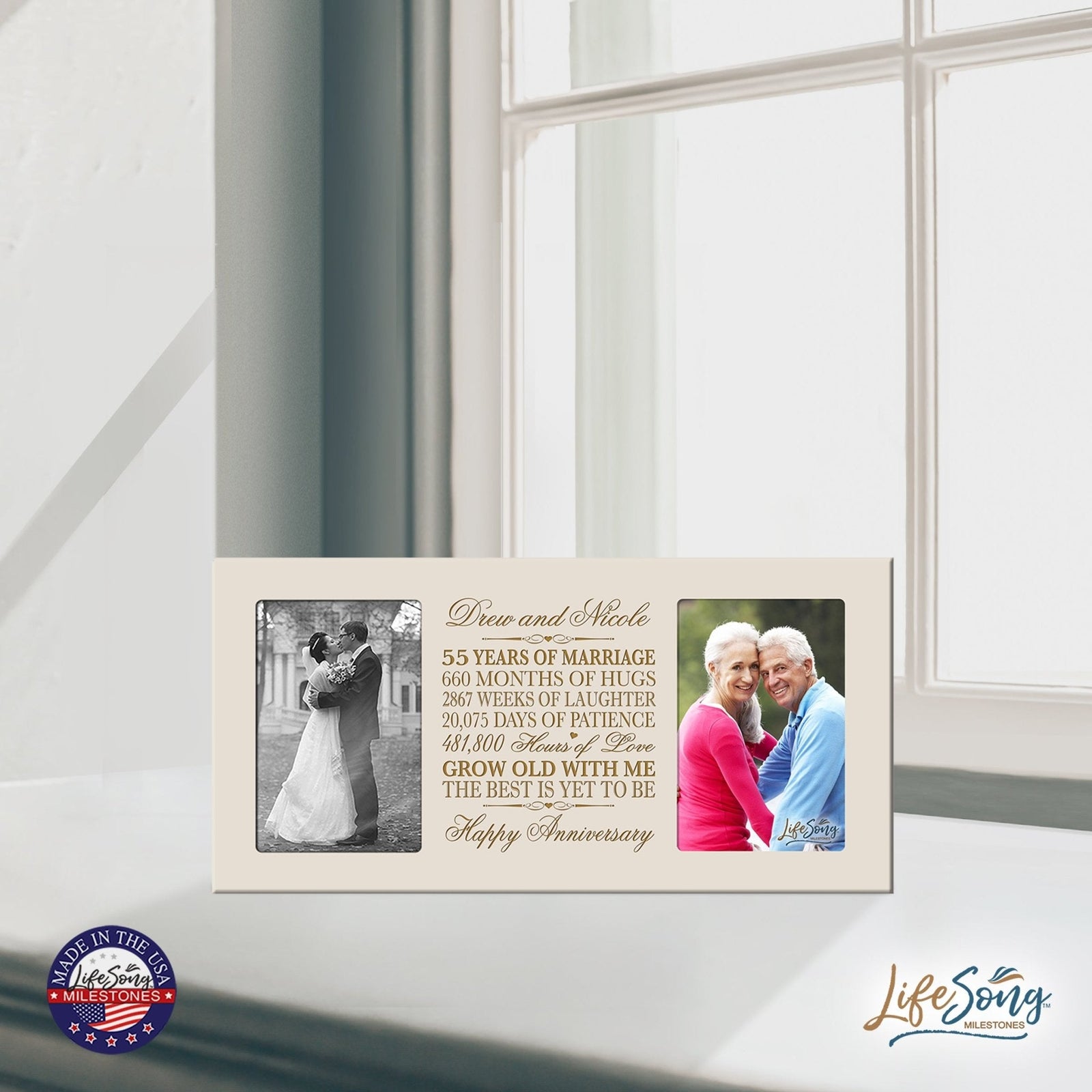 Personalized 55th Anniversary Double Photo Frame - Happy Anniversary - LifeSong Milestones