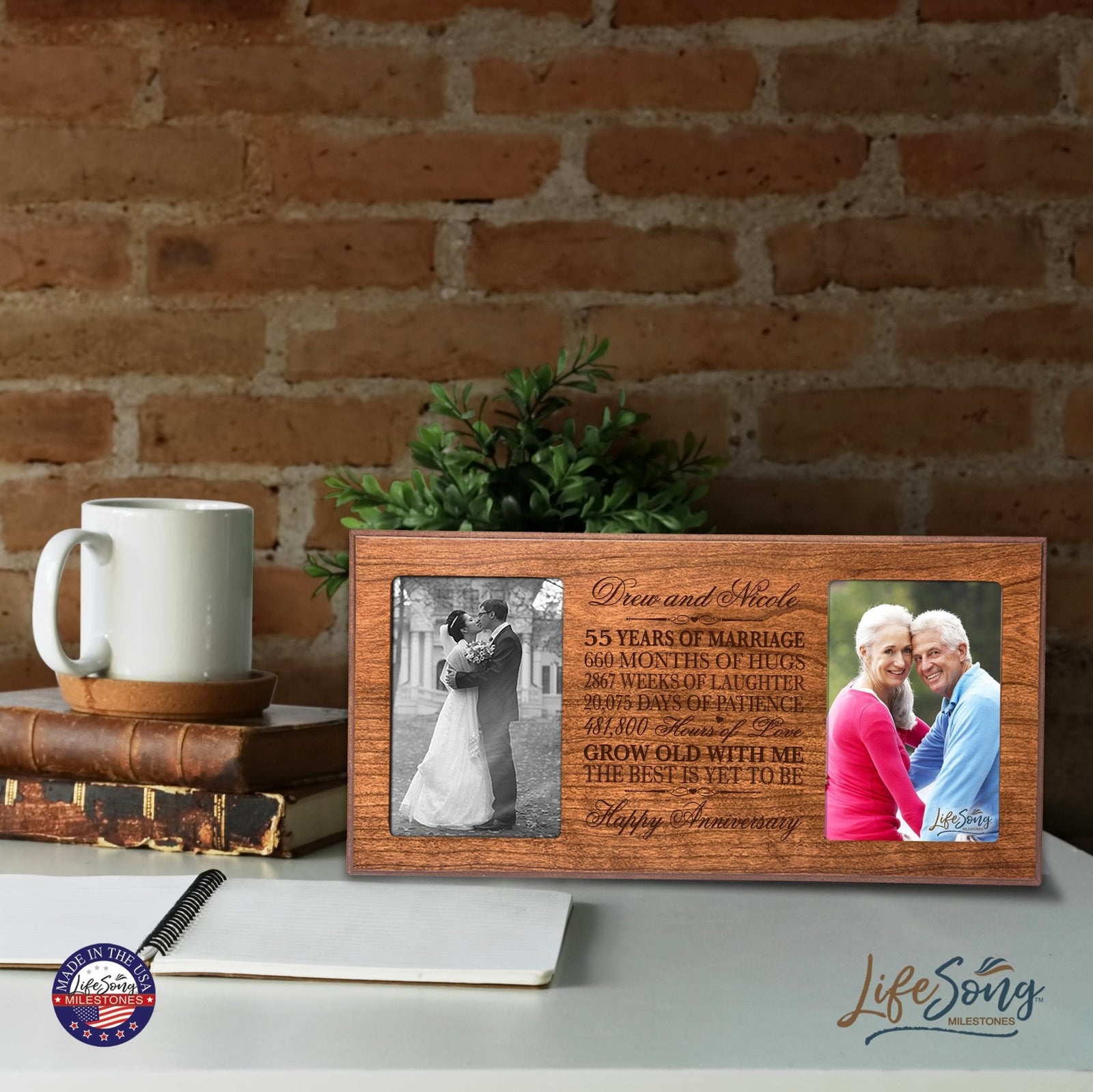 Personalized 55th Anniversary Double Photo Frame - Happy Anniversary - LifeSong Milestones