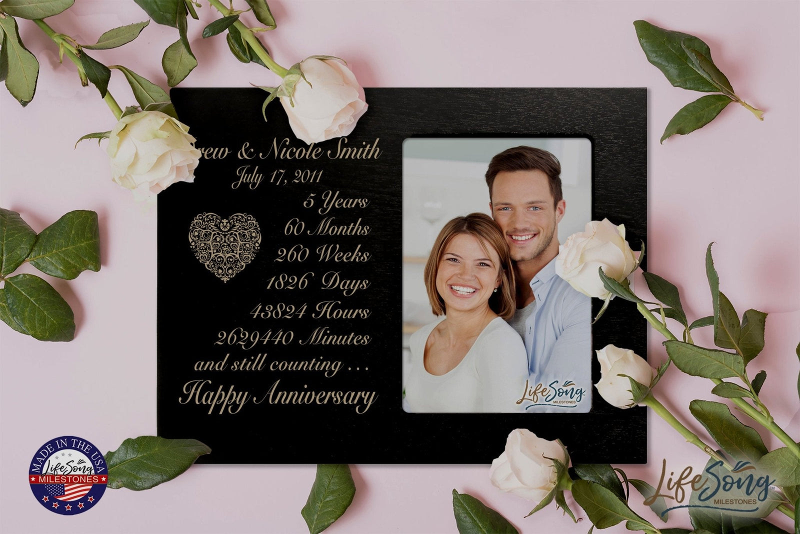 Lifesong Milestones Personalized Couples 5th Wedding Anniversary Picture Frame Decorations