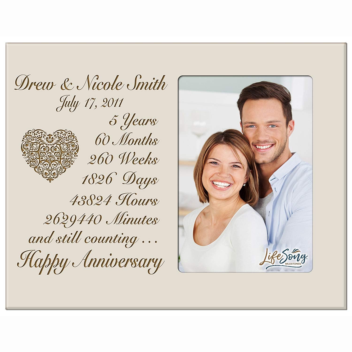 Lifesong Milestones Personalized Couples 5th Wedding Anniversary Picture Frame Decorations