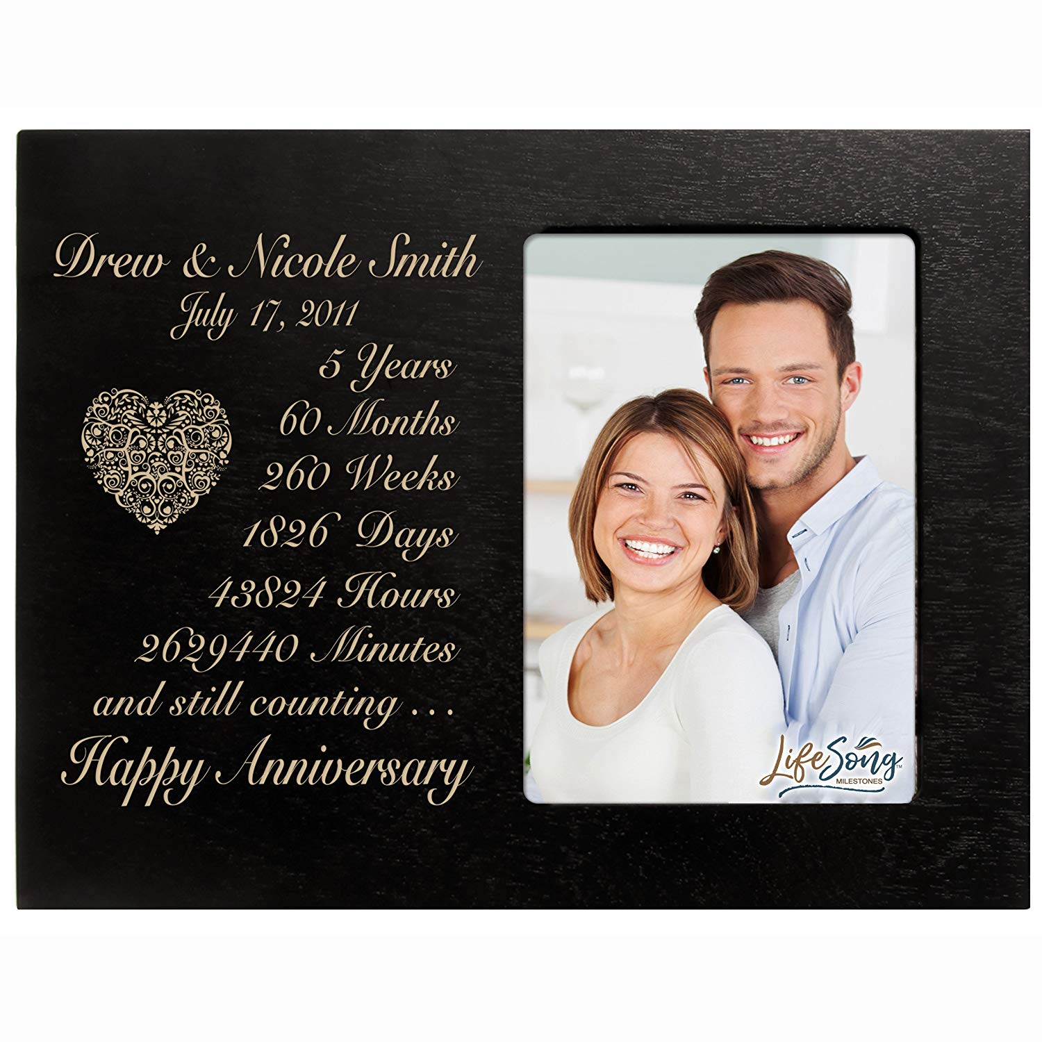 Lifesong Milestones Personalized Couples 5th Wedding Anniversary Picture Frame Decorations