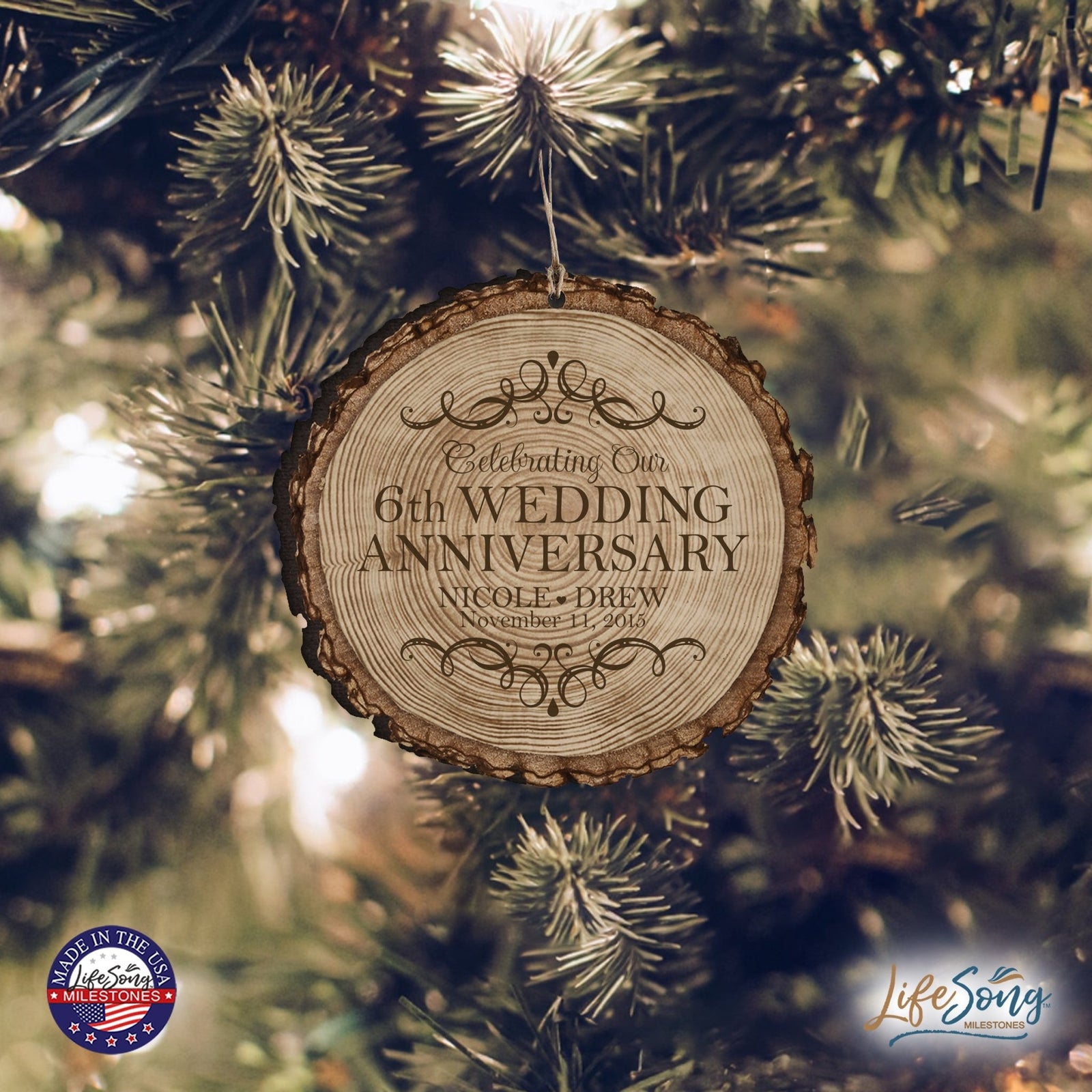 Personalized 6th Wedding Anniversary Engraved Ornament - LifeSong Milestones