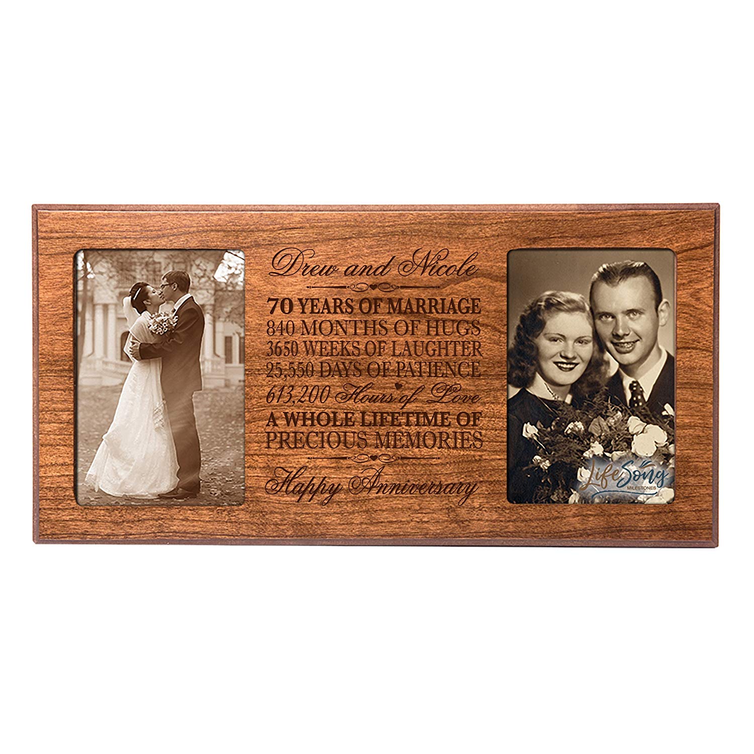 Personalized 70th Anniversary Double Photo Frame - Happy Anniversary - LifeSong Milestones