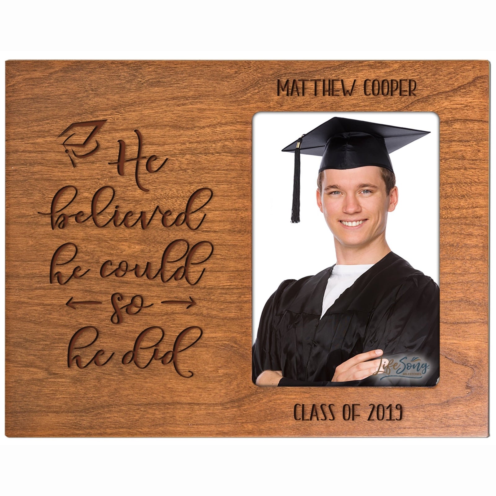 Personalized 8x10 Graduation Vertical Photo Frame Gift - He Believed - LifeSong Milestones