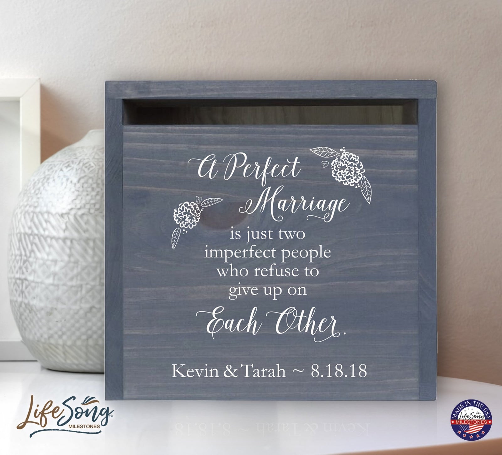 Personalized A Perfect Marriage Wedding Card Box with Front Slot - LifeSong Milestones