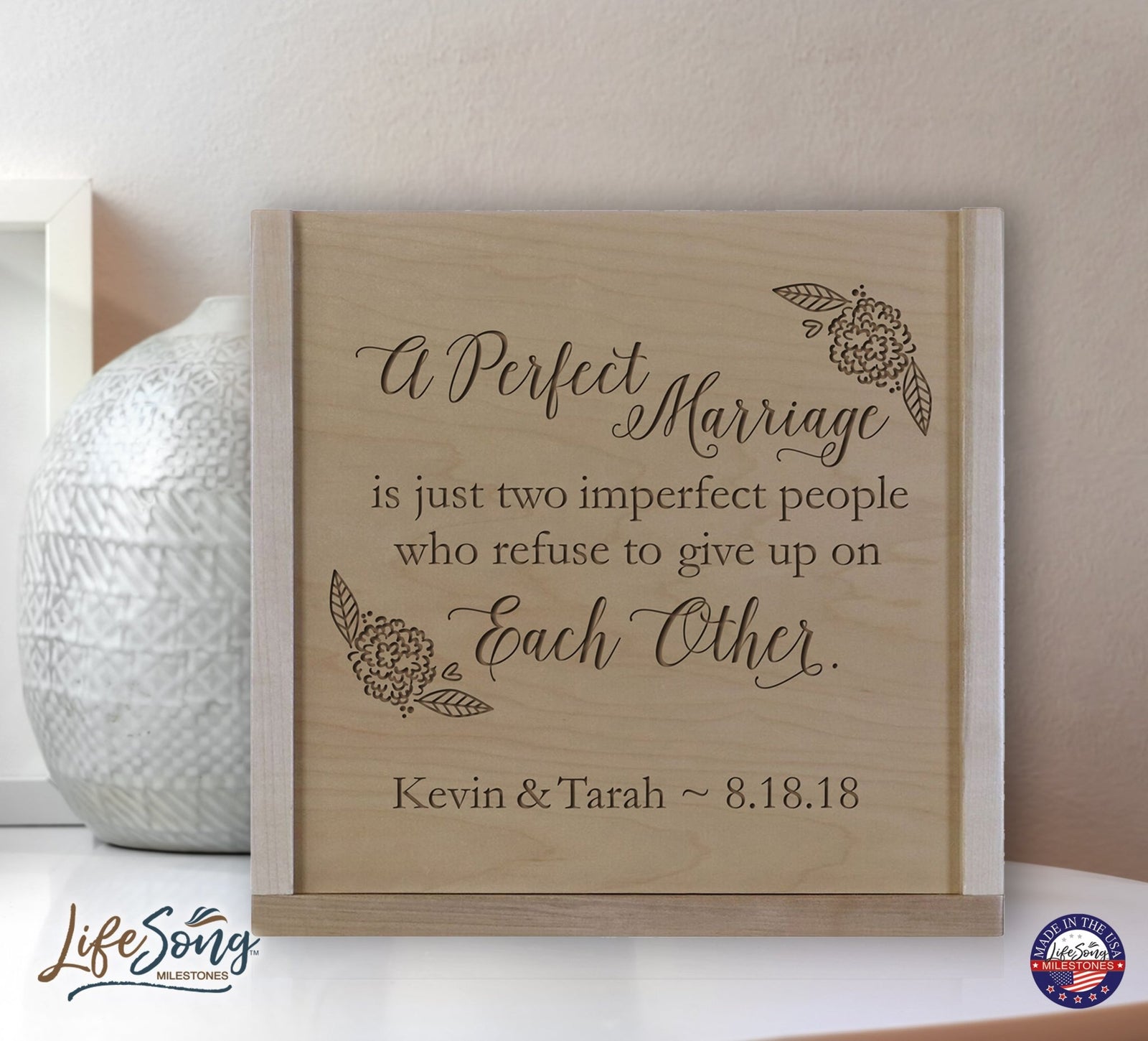 Personalized A Perfect Marriage Wooden Wedding Card Box with Sliding Top - LifeSong Milestones