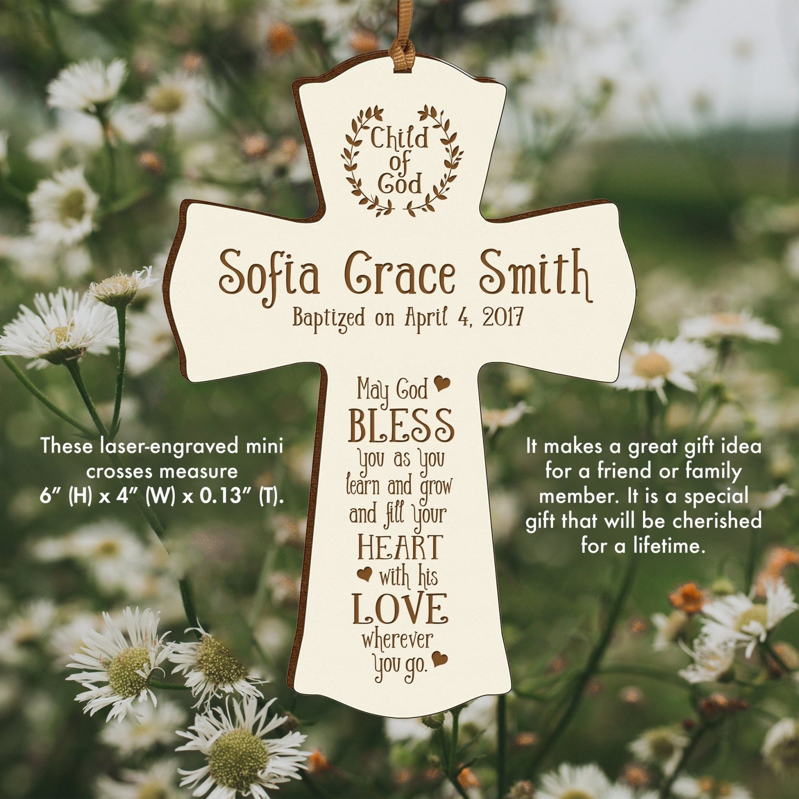 Personalized Baby Baptism Christening Gift Ideas Cross Ornament - May God Bless - LifeSong Milestones