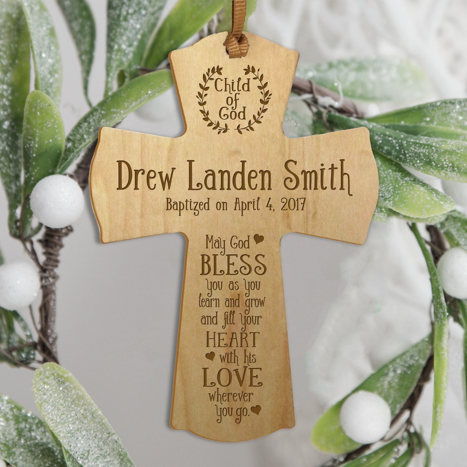 Personalized Baby Baptism Christening Gift Ideas Cross Ornament - May God Bless - LifeSong Milestones