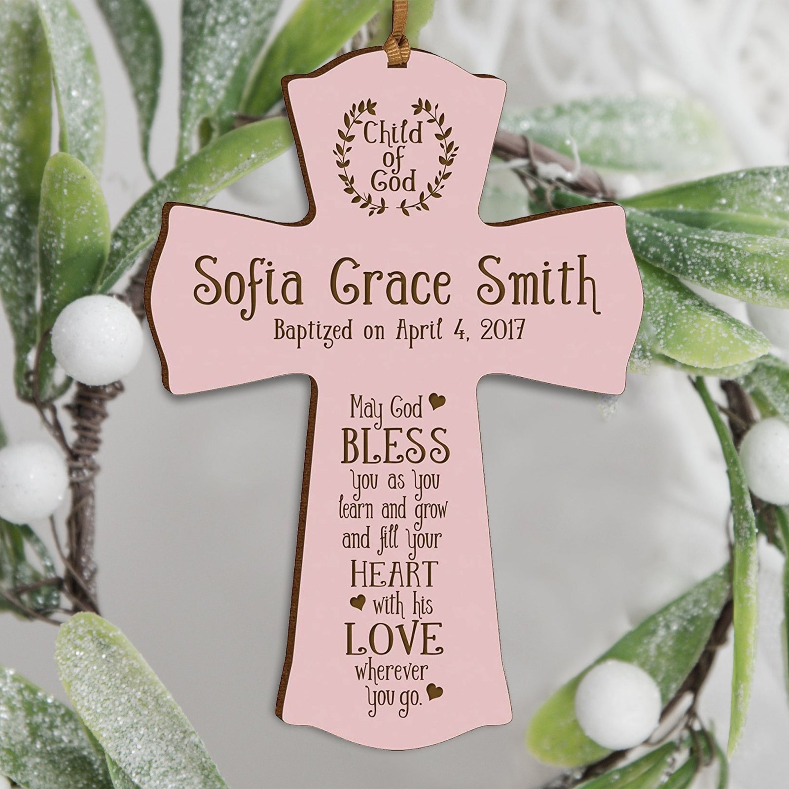 Personalized Baby Baptism Christening Gift Ideas Cross Ornament - May God Bless - LifeSong Milestones