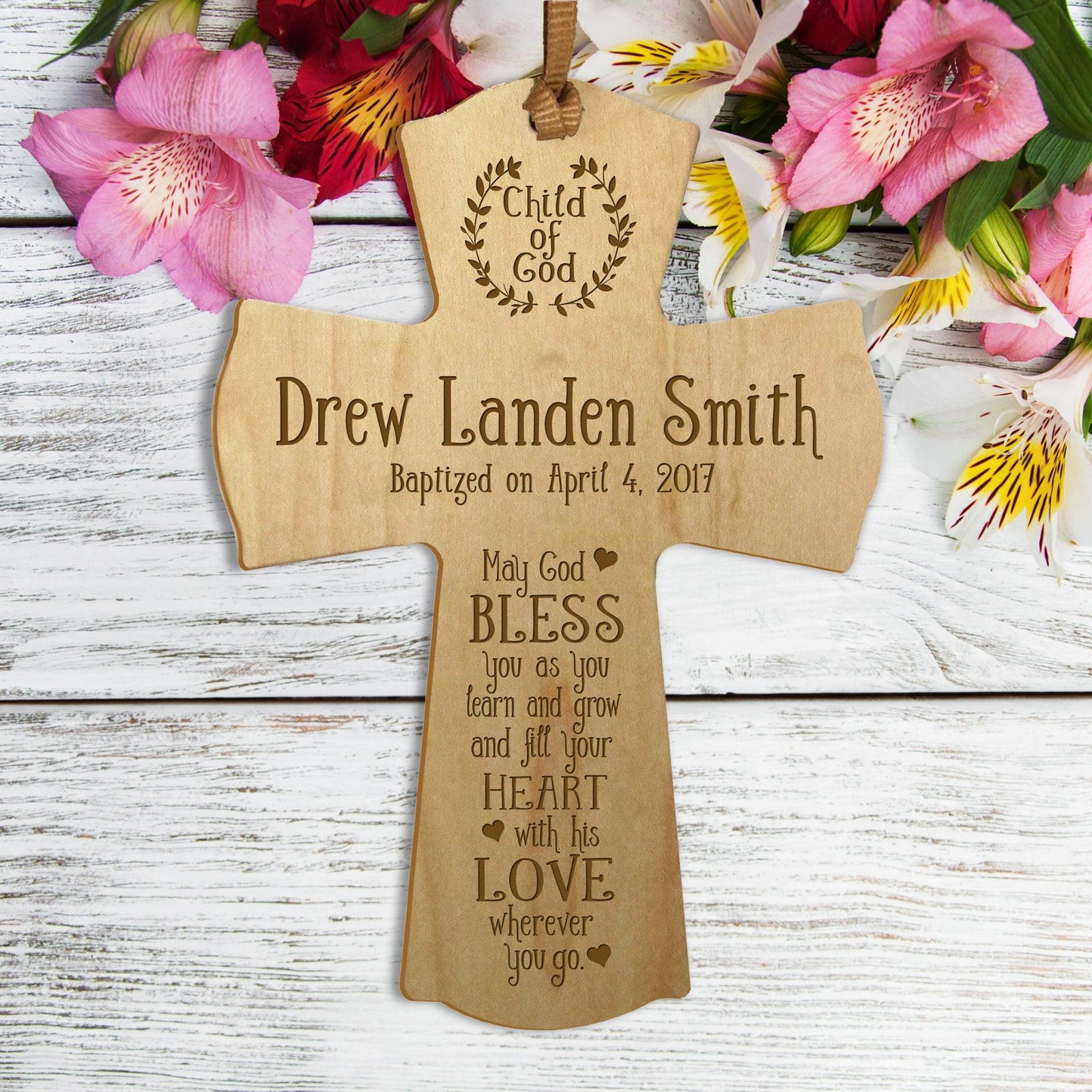 Personalized Baby Baptism Christening Gift Ideas Cross Ornament - May God Bless - LifeSong Milestones