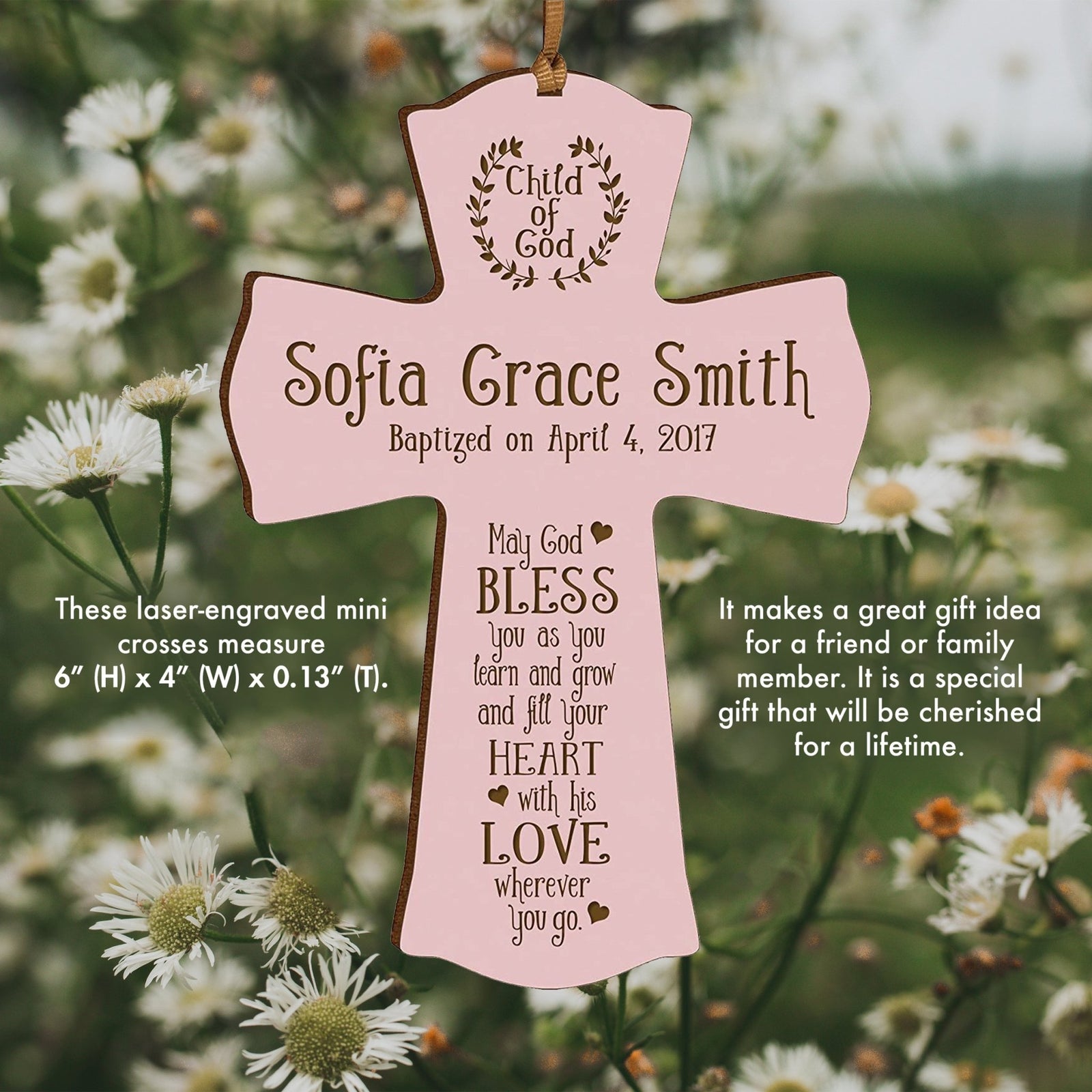 Personalized Baby Baptism Christening Gift Ideas Cross Ornament - May God Bless - LifeSong Milestones