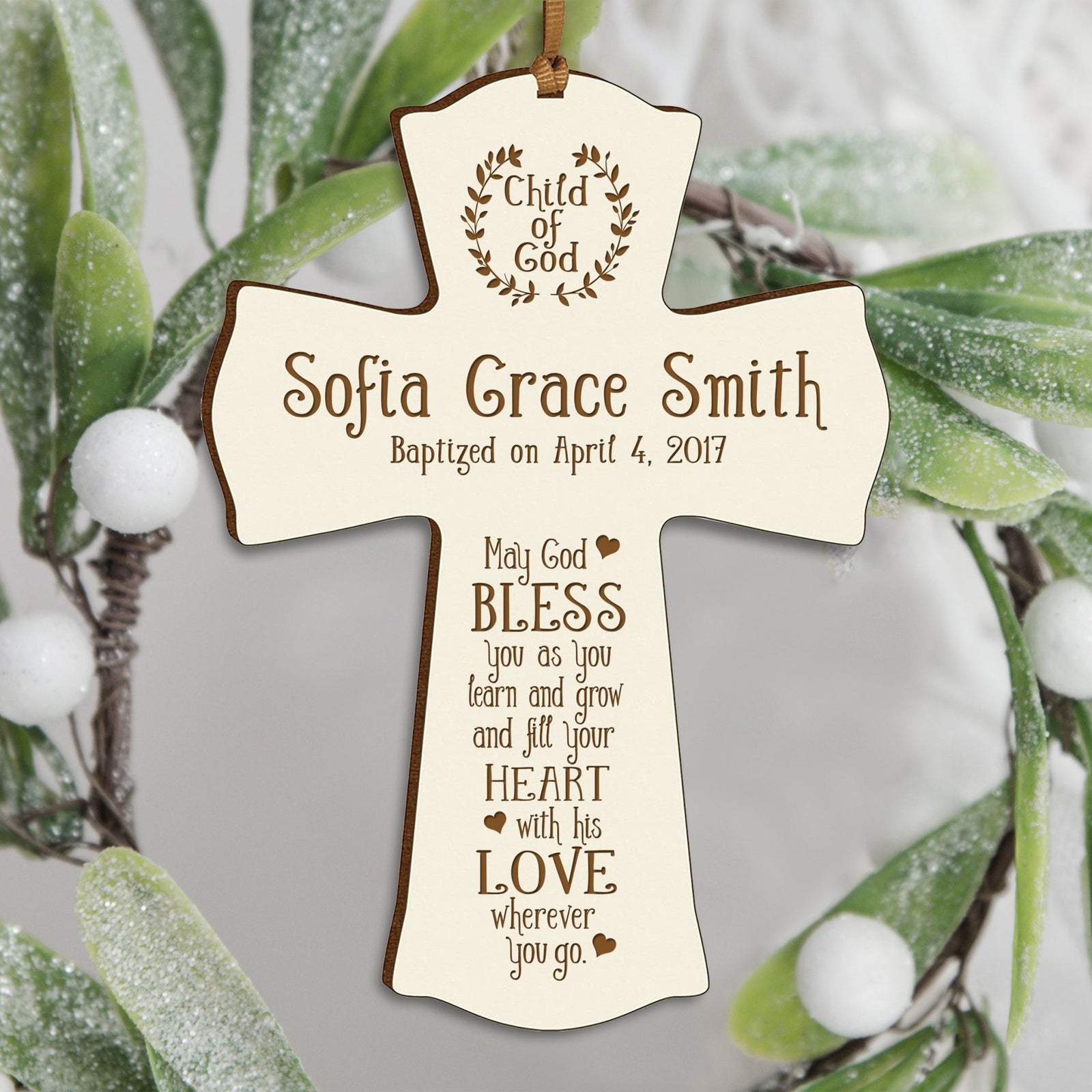 Personalized Baby Baptism Christening Gift Ideas Cross Ornament - May God Bless - LifeSong Milestones