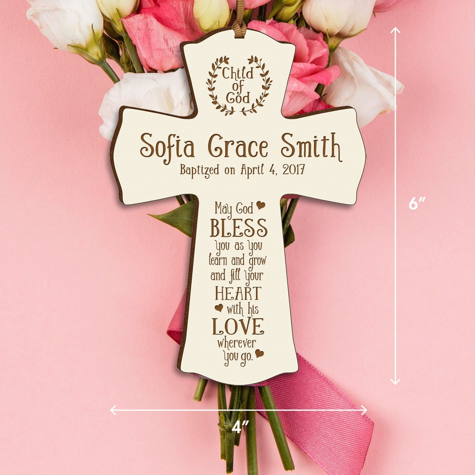 Personalized Baby Baptism Christening Gift Ideas Cross Ornament - May God Bless - LifeSong Milestones