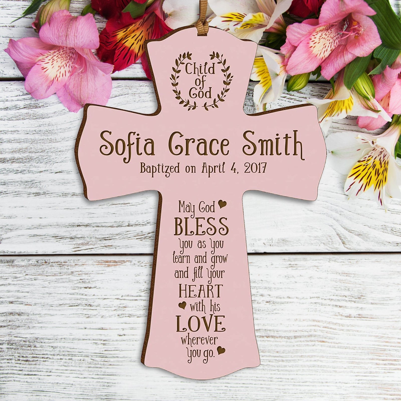 Personalized Baby Baptism Christening Gift Ideas Cross Ornament - May God Bless - LifeSong Milestones