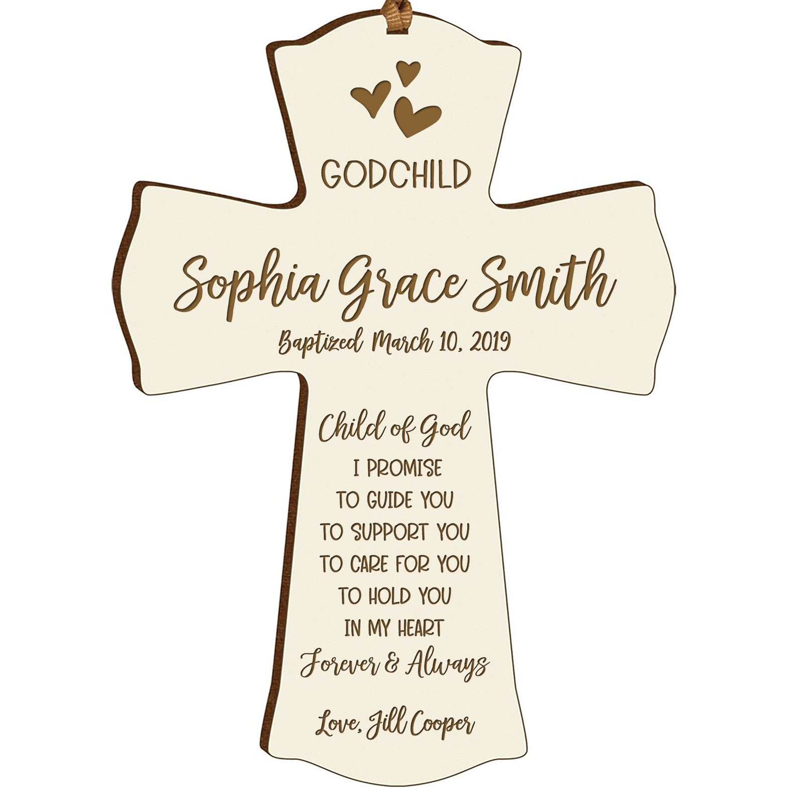 Personalized Baby Baptism Cross Ornament - I Promise To Guide - LifeSong Milestones
