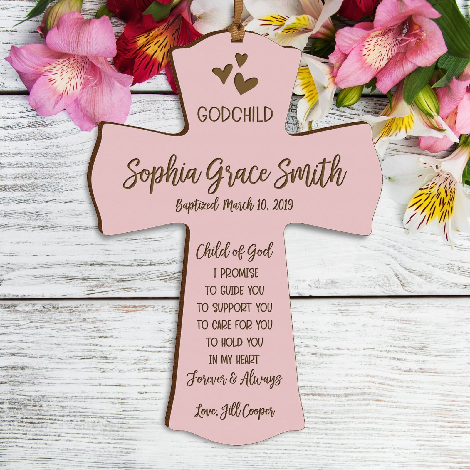 Personalized Baby Baptism Cross Ornament - I Promise To Guide - LifeSong Milestones