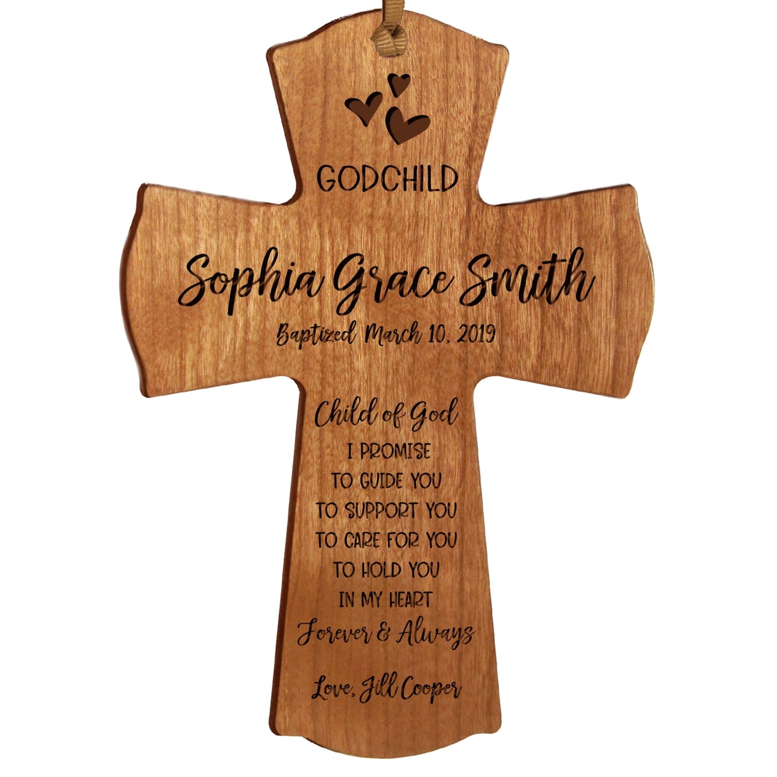 Personalized Baby Baptism Cross Ornament - I Promise To Guide - LifeSong Milestones