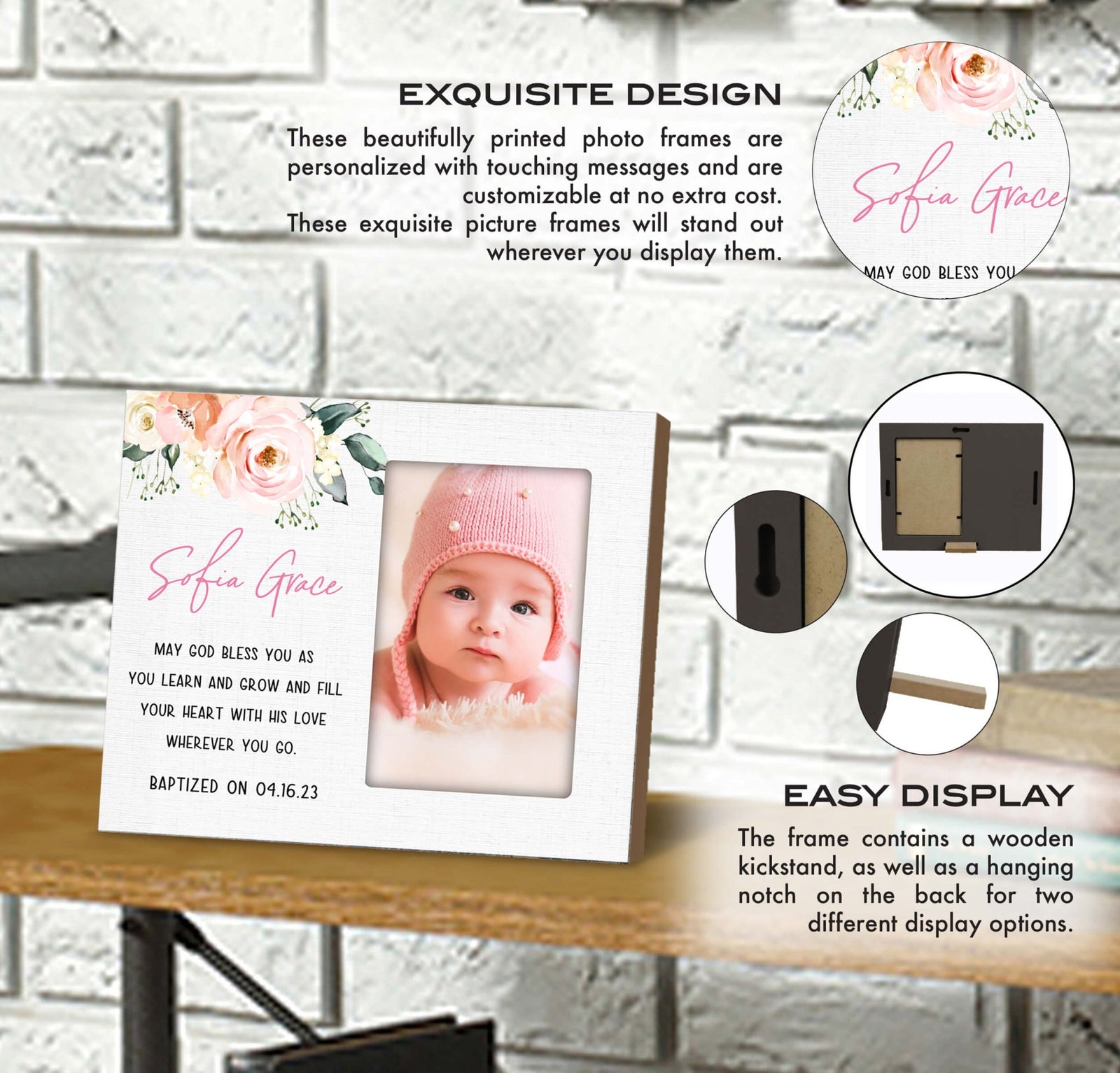 Personalized Baby Baptism Wooden Picture Frame - LifeSong Milestones