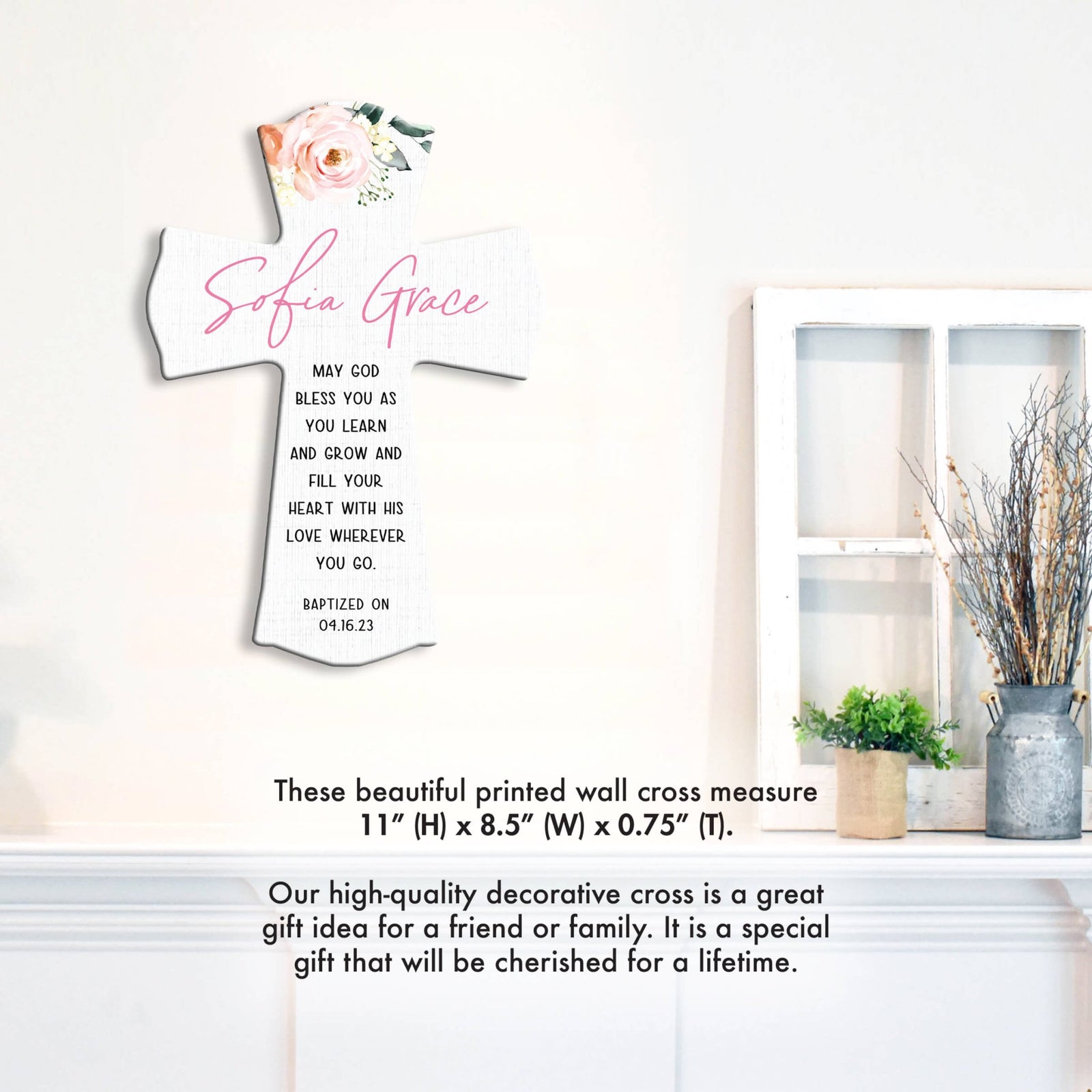 Personalized Baby Baptism Wooden Wall Cross - LifeSong Milestones