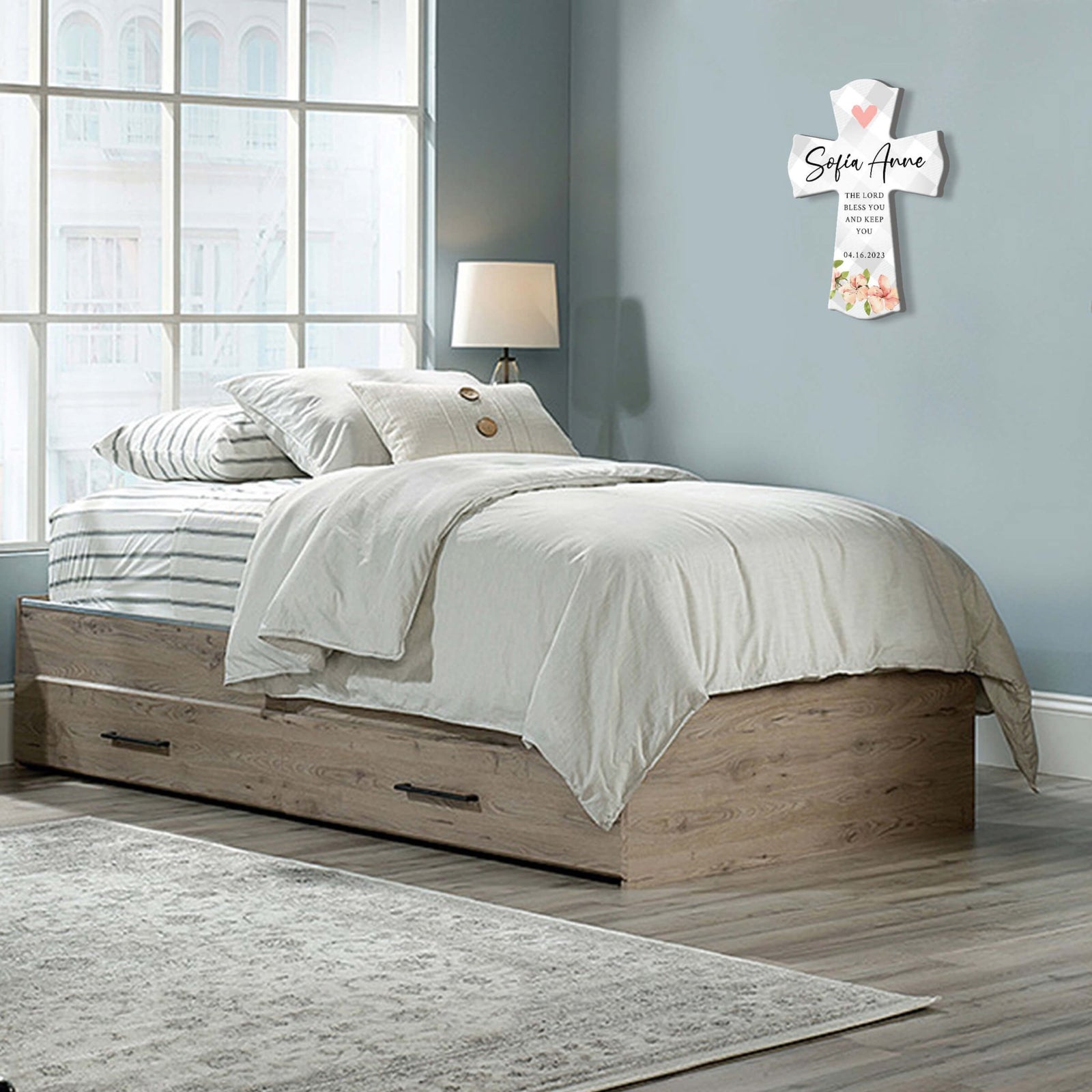 Personalized Baby Baptism Wooden Wall Cross - LifeSong Milestones