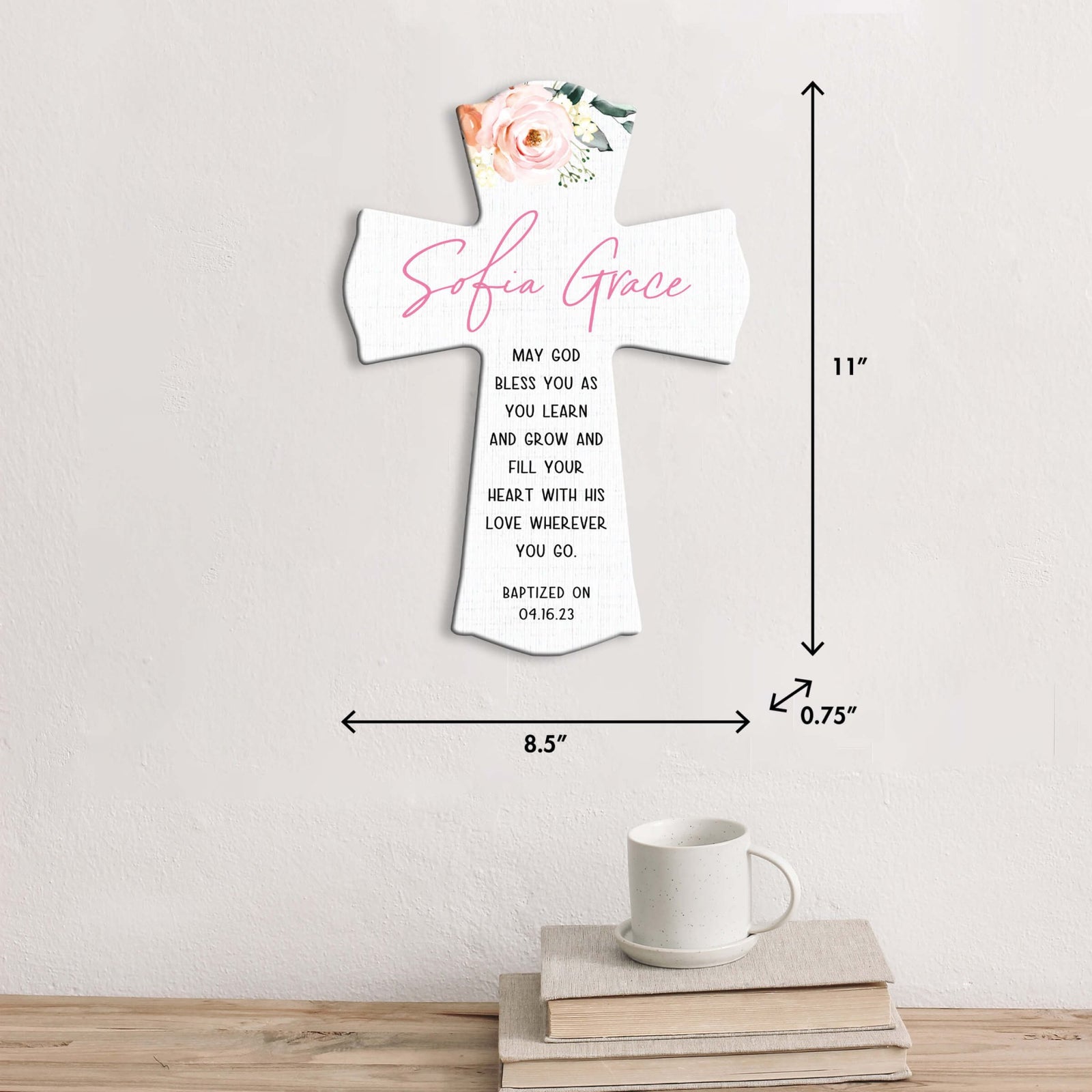 Personalized Baby Baptism Wooden Wall Cross - LifeSong Milestones