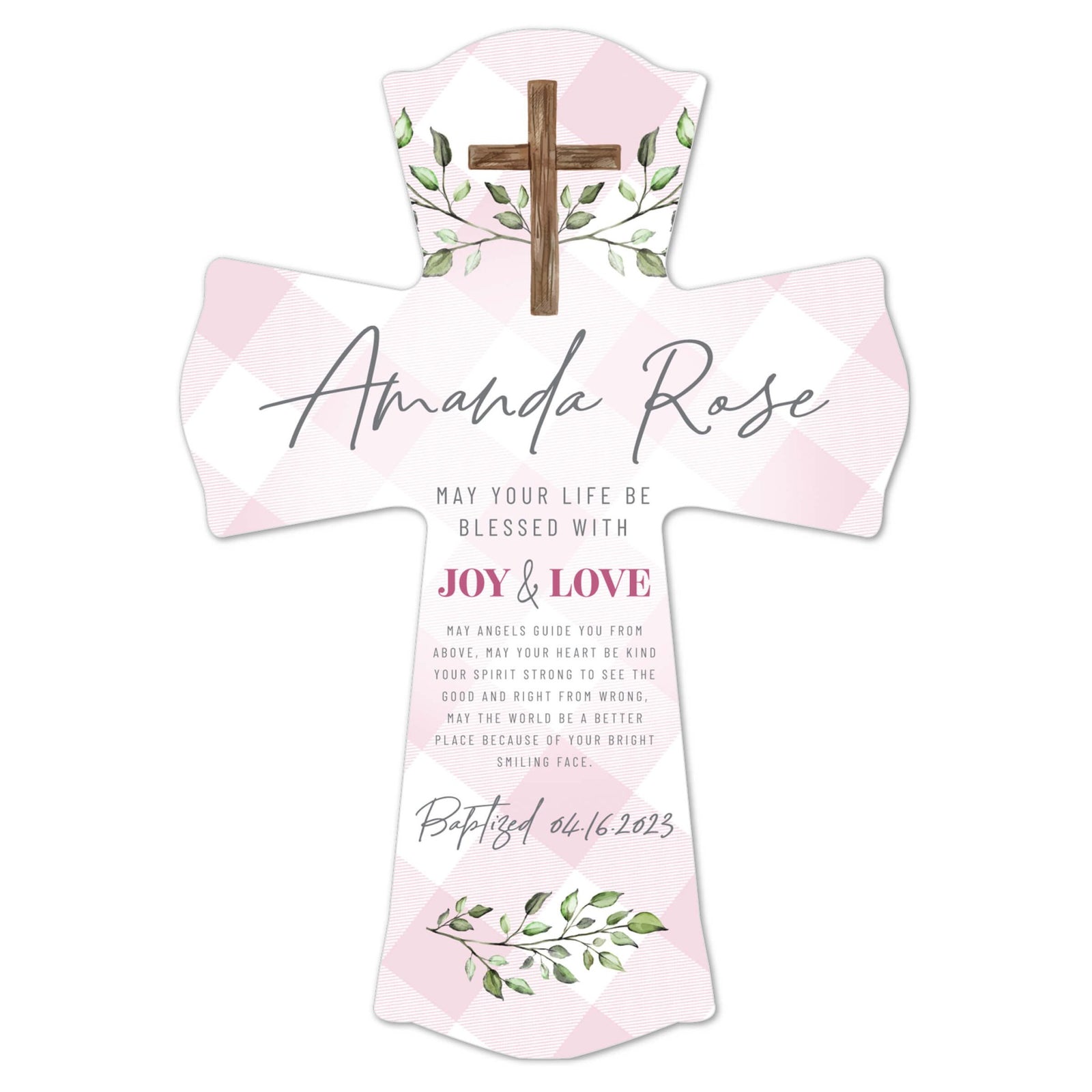 Personalized Baby Baptism Wooden Wall Cross - LifeSong Milestones