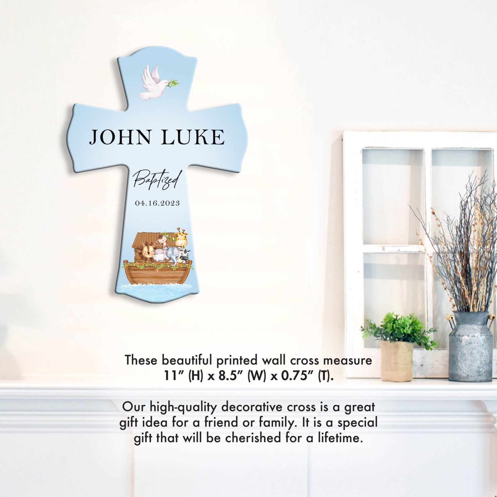 Personalized Baby Baptism Wooden Wall Cross - Baptized - LifeSong Milestones