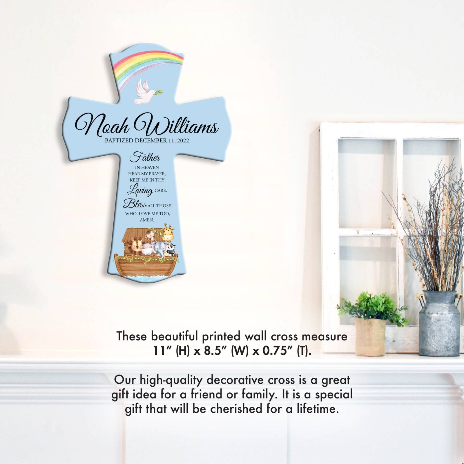 Personalized Baby Baptism Wooden Wall Cross - Father In Heaven - LifeSong Milestones