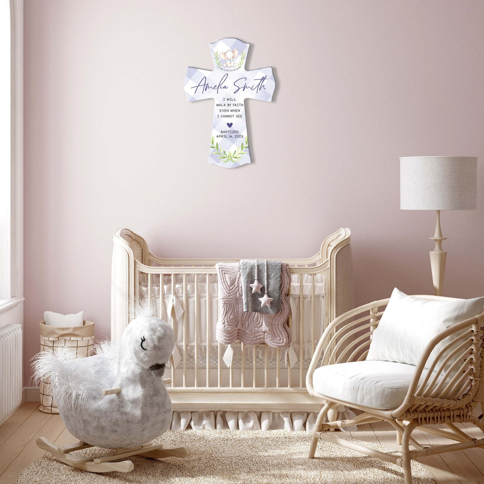 Personalized Baby Baptism Wooden Wall Cross - I Will Walk By Faith - LifeSong Milestones