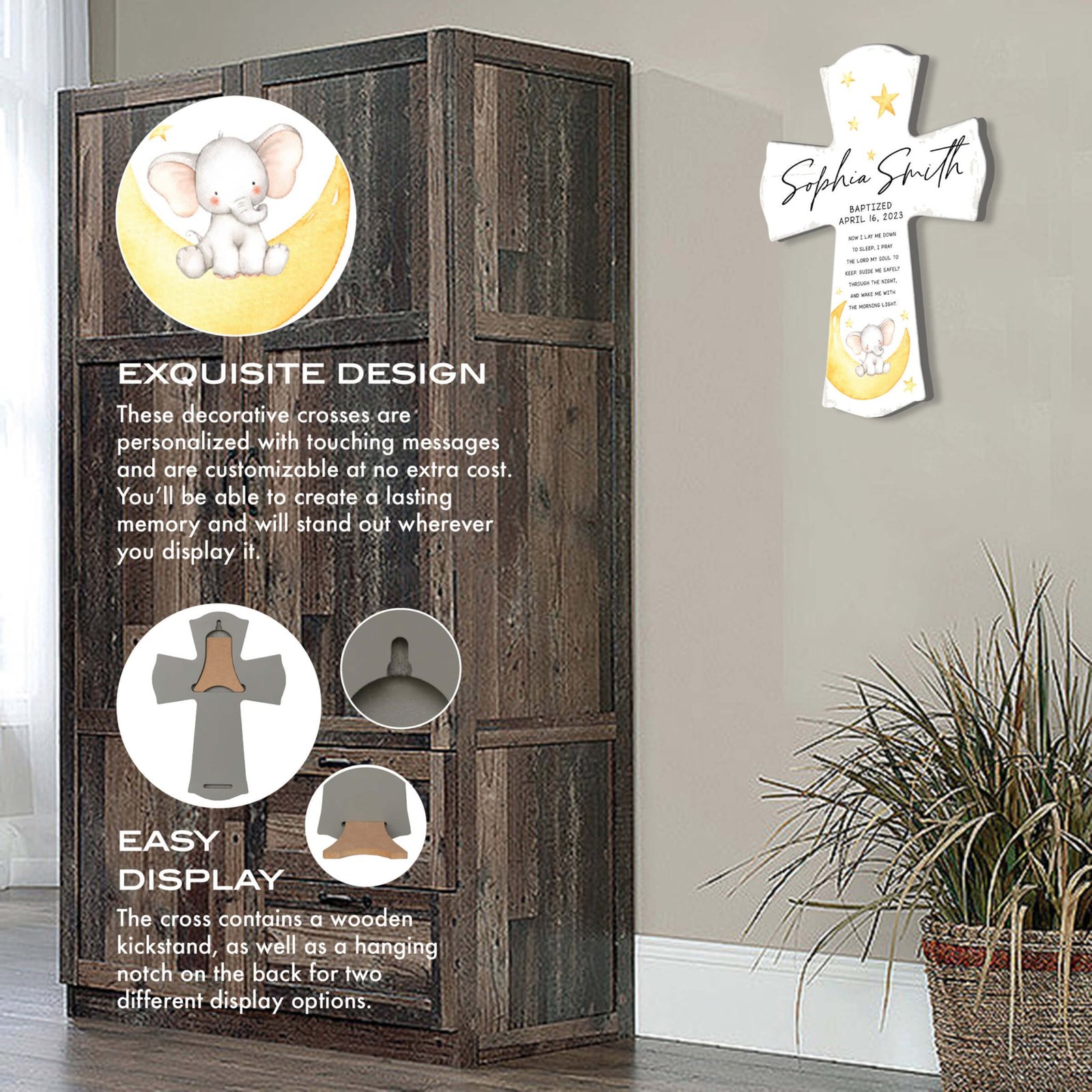 Personalized Baby Baptism Wooden Wall Cross - Now I Lay Me Down - LifeSong Milestones