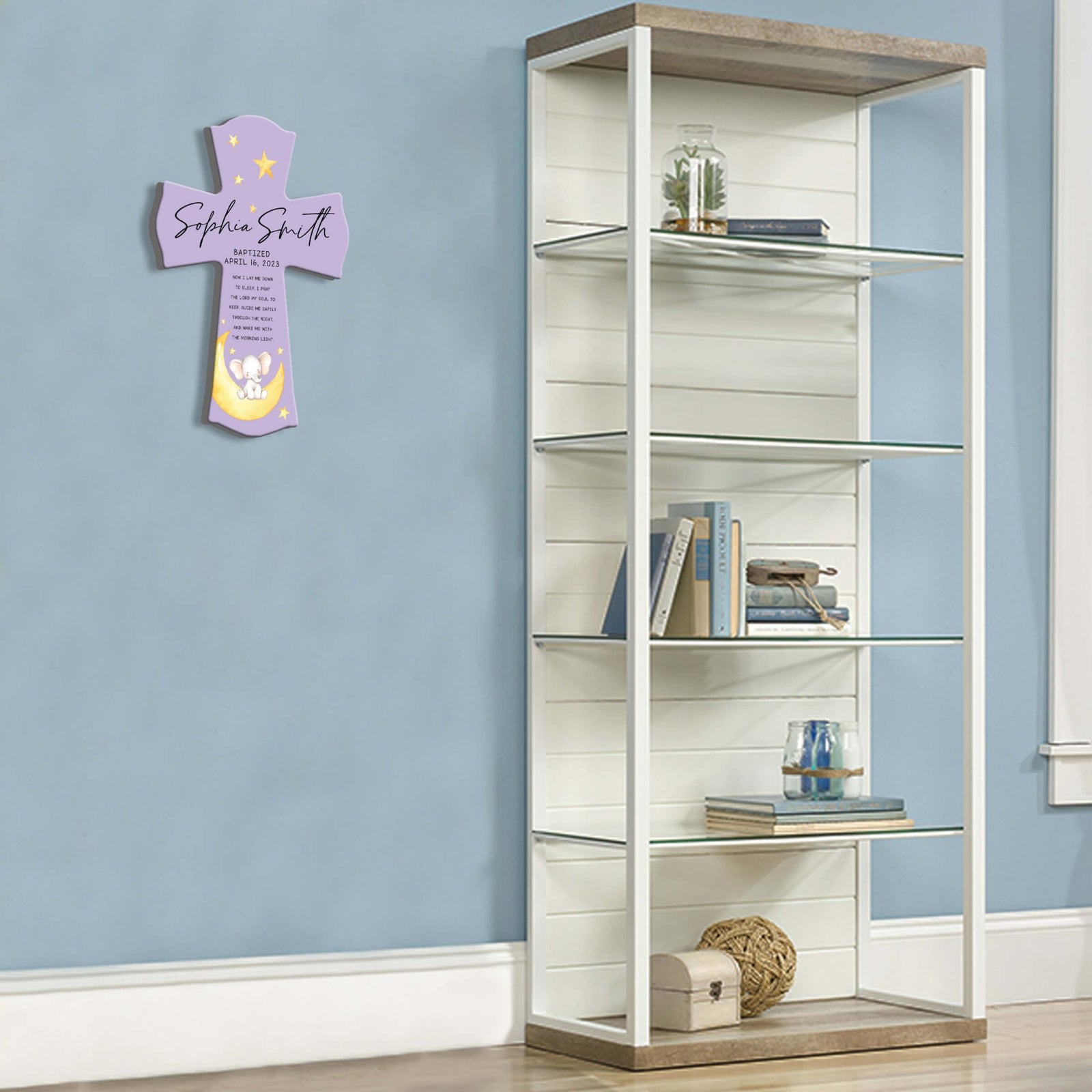 Personalized Baby Baptism Wooden Wall Cross - Now I Lay Me Down - LifeSong Milestones