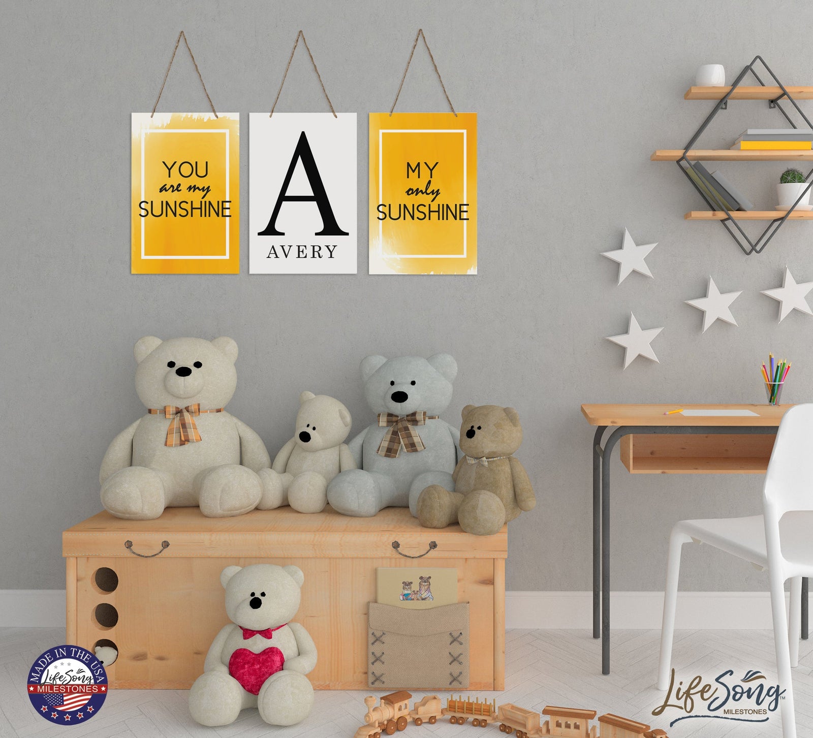 Personalized Baby Birth Arrival Monogram Signs - Sunshine Yellow - LifeSong Milestones