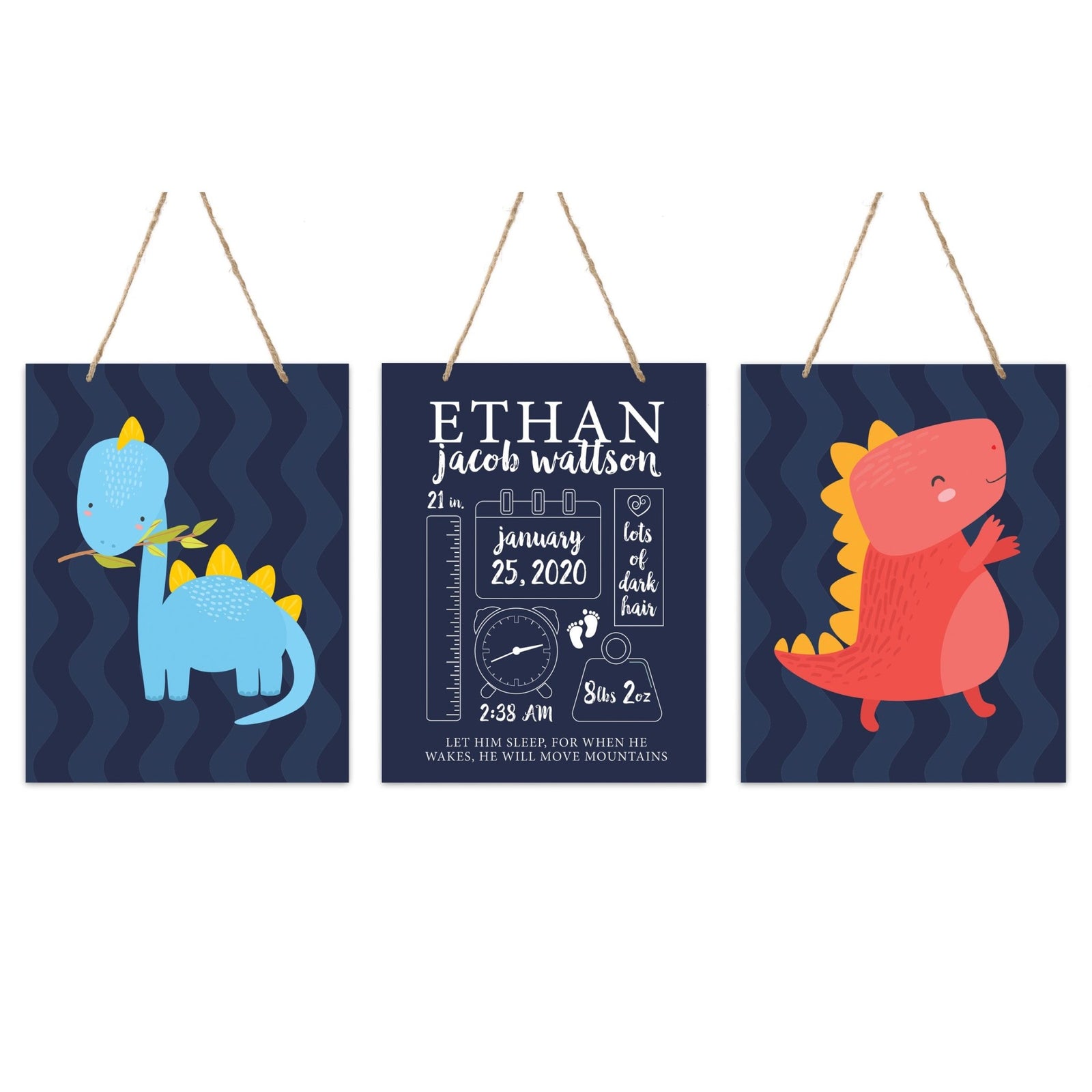 Personalized Baby Birth Arrival Stats Nursery Sign Set - Dinosaurs - LifeSong Milestones
