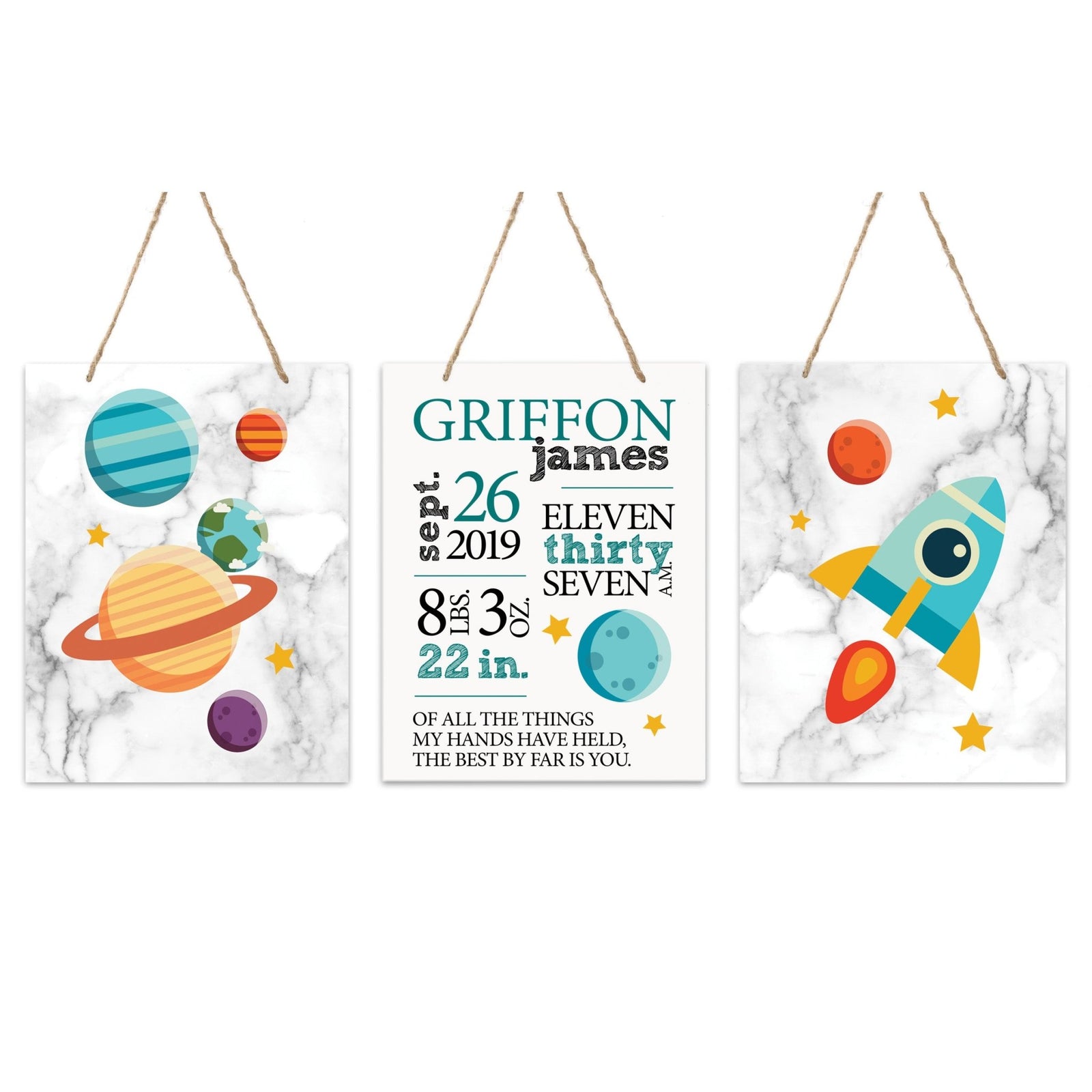 Personalized Baby Birth Arrival Stats Nursery Sign Set - Space - LifeSong Milestones