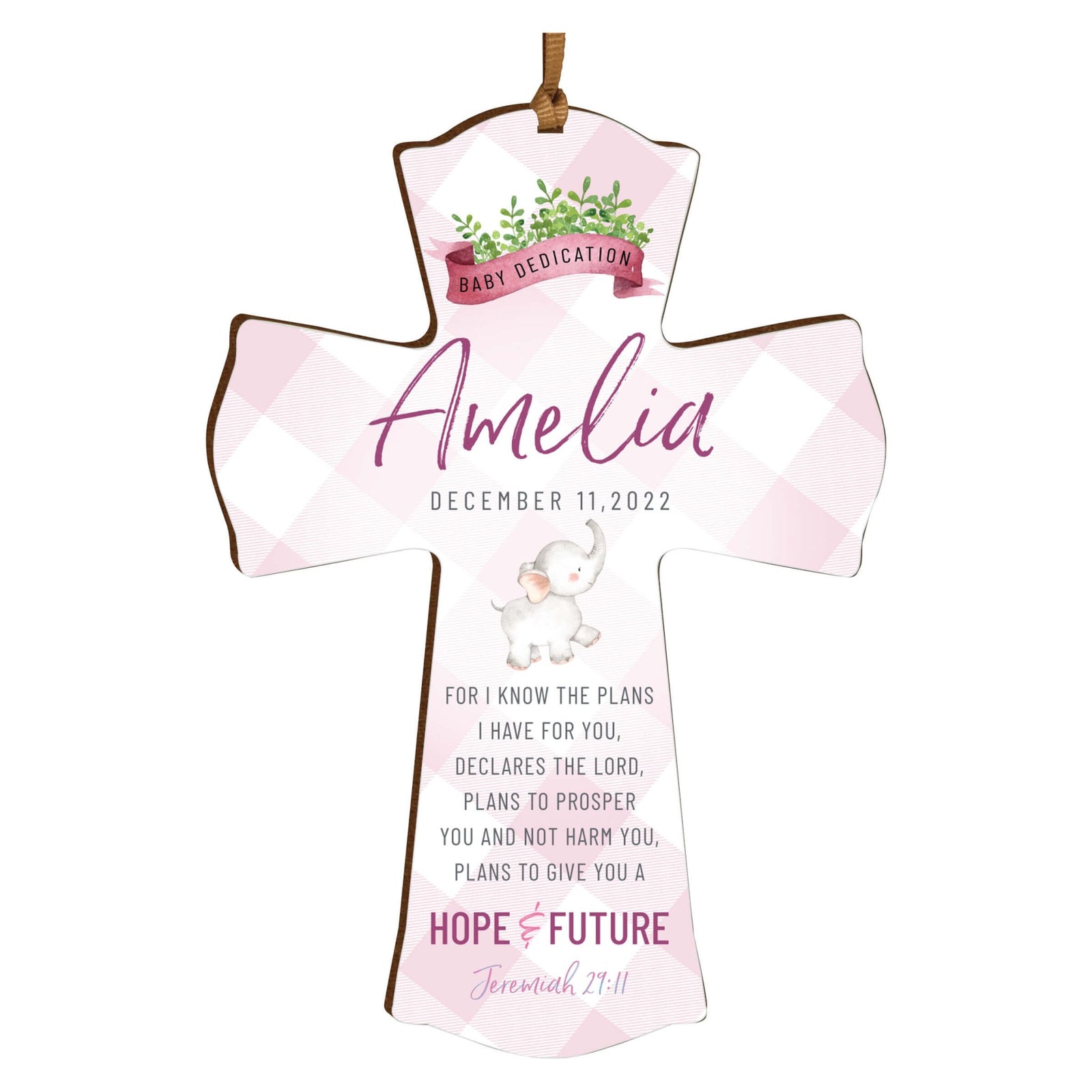 Personalized Baby Dedication Wooden Mini Cross - For I Know The Plans - LifeSong Milestones