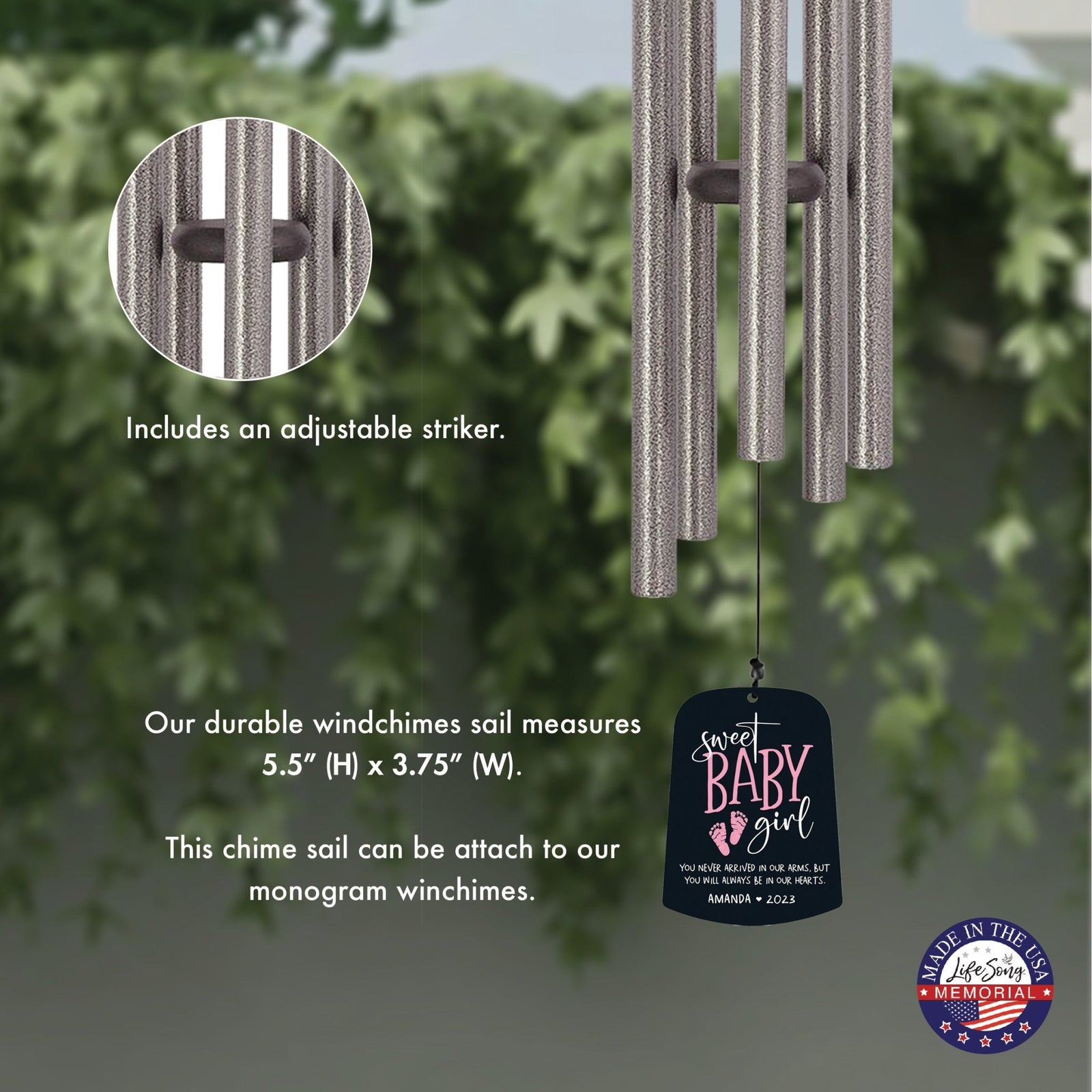 Personalized Baby Memorial Wind Chime Sail Sympathy Gift - Sweet Baby Girl - LifeSong Milestones