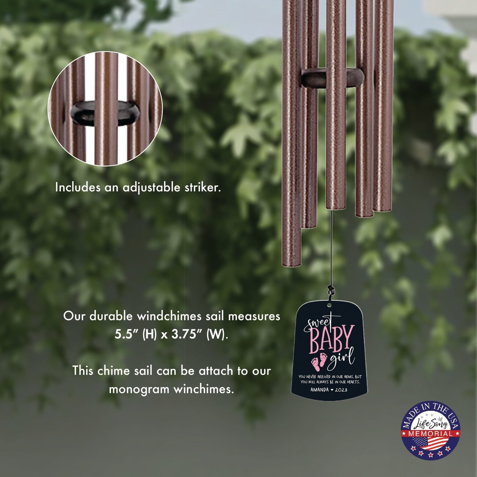 Personalized Baby Memorial Wind Chime Sail Sympathy Gift - Sweet Baby Girl - LifeSong Milestones