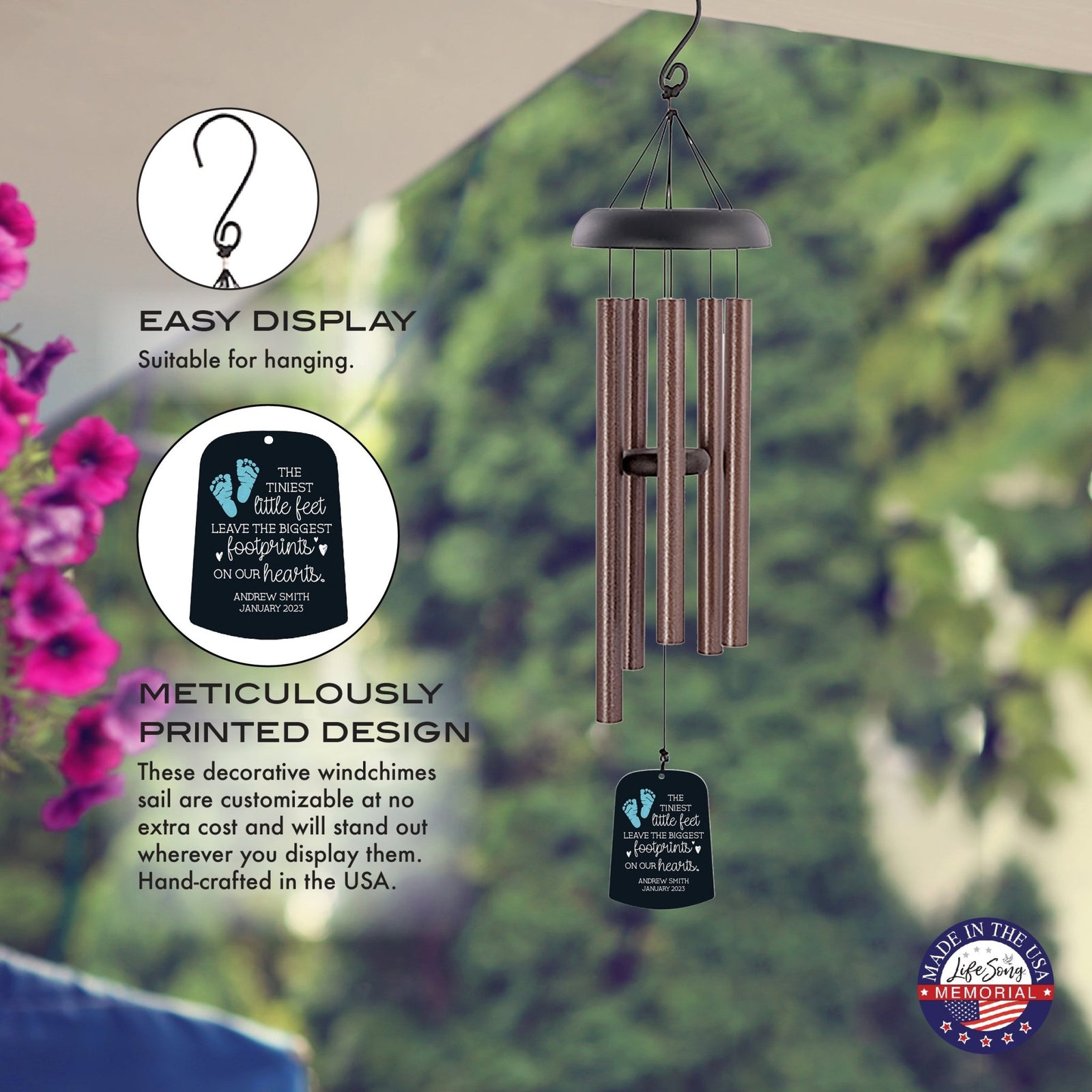 Personalized Baby Memorial Wind Chime Sail Sympathy Gift - Tiniest Little Feet (blue) - LifeSong Milestones