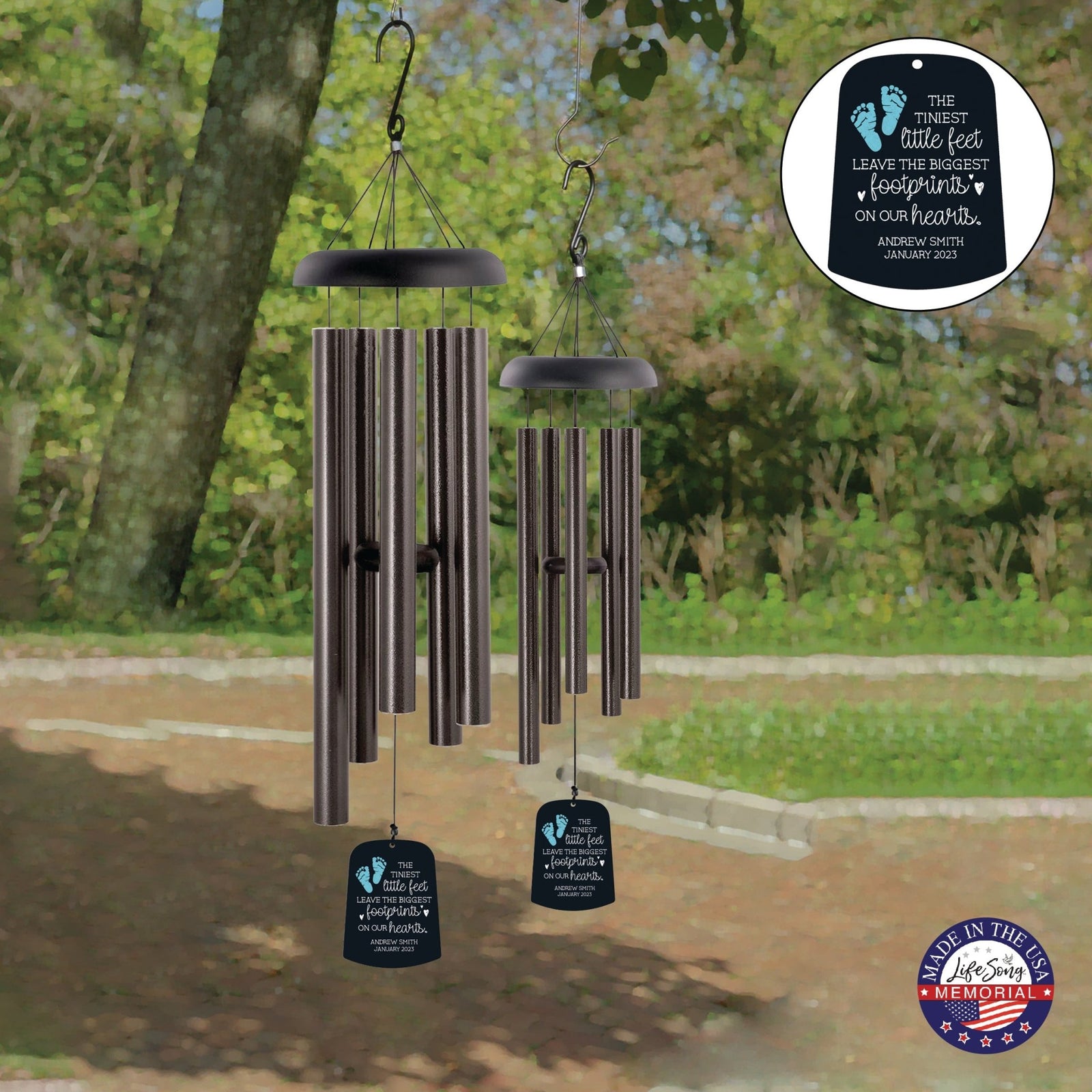 Personalized Baby Memorial Wind Chime Sail Sympathy Gift - Tiniest Little Feet (blue) - LifeSong Milestones