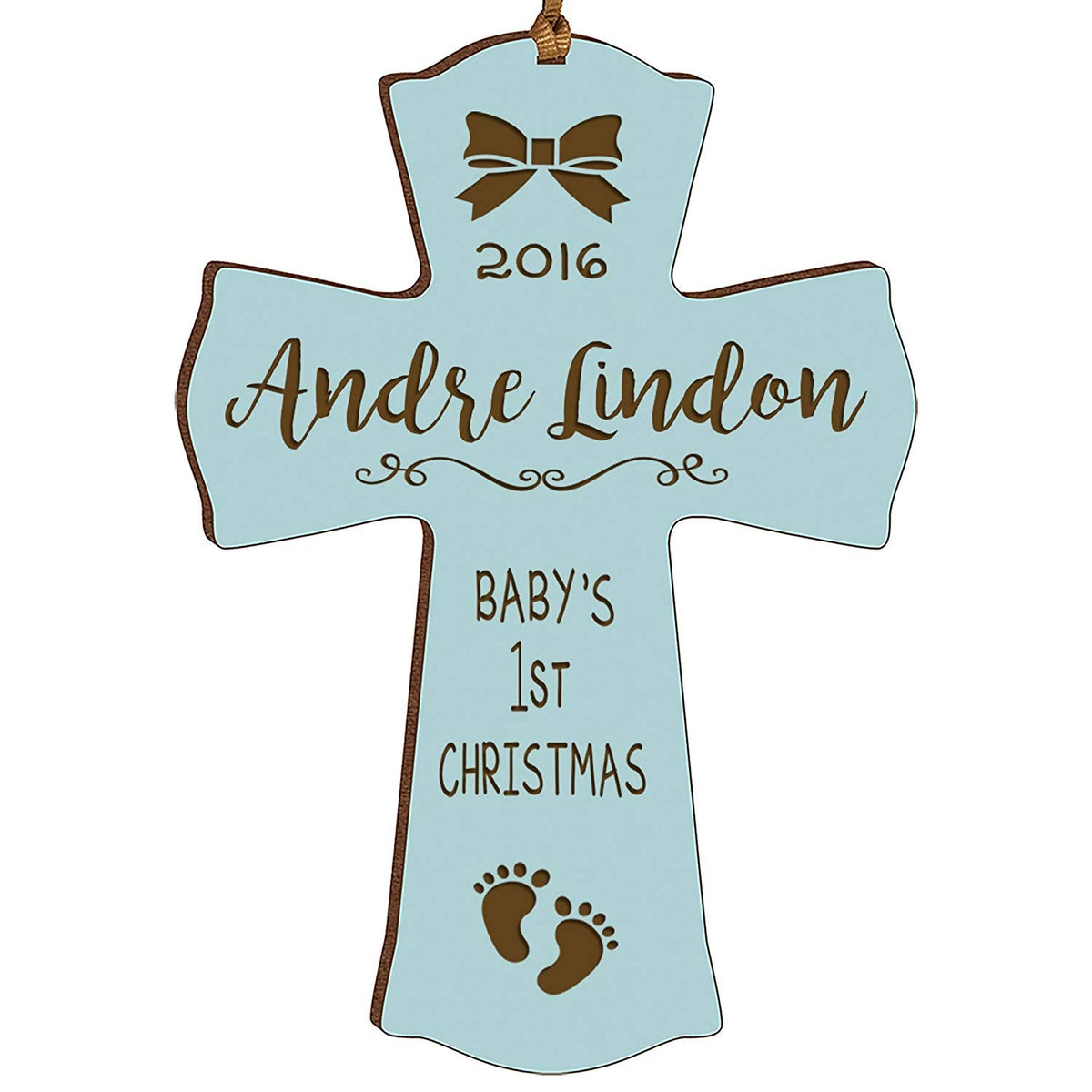 Personalized Baby&#39;s First Christmas Cross 1st Christmas - Blue - LifeSong Milestones