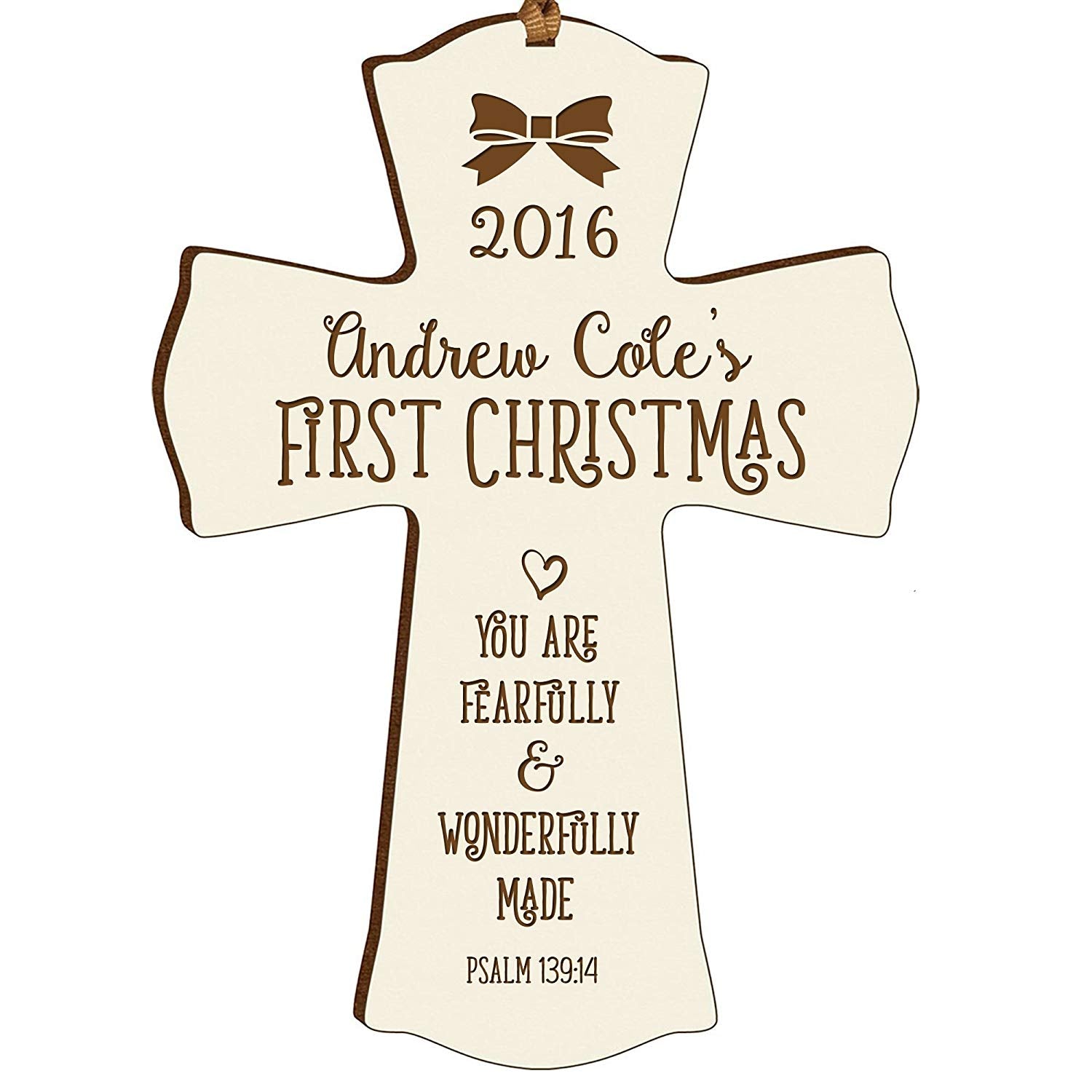 Personalized Baby's First Christmas Wall Cross - Wonderfully Made - LifeSong Milestones