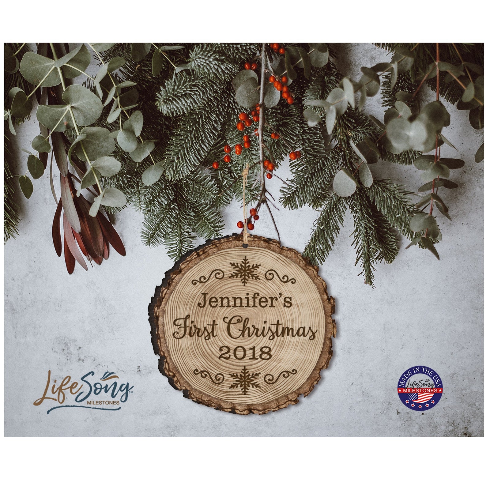 Personalized Baby's First Christmas Wooden Ornament - Snow Flake - LifeSong Milestones