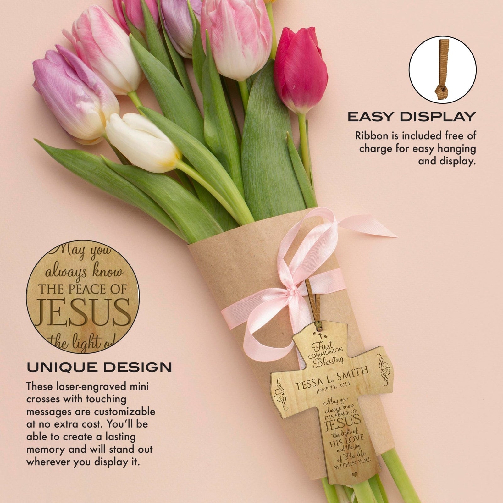 Personalized Baptism 1st Holy Communion Christening Cross Gift - LifeSong Milestones