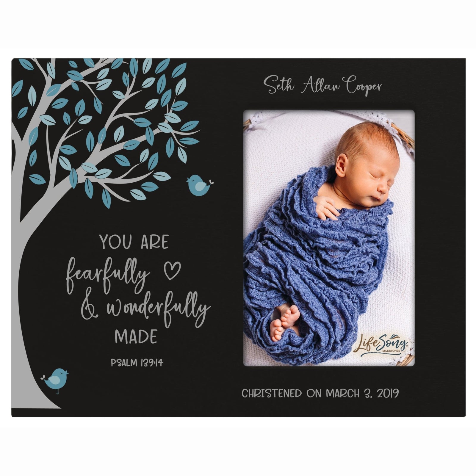 Personalized Baptism Blessing Gift Frame For Newborn -Wonderfully Made - LifeSong Milestones